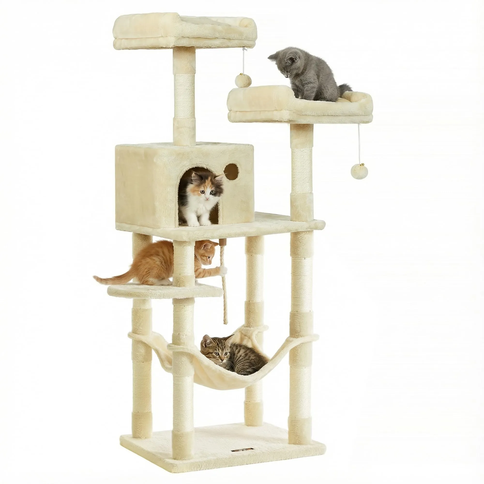 Feandrea Albero per Gatti 143 cm, Peluche, Beige, PCT15BE - immagine 1