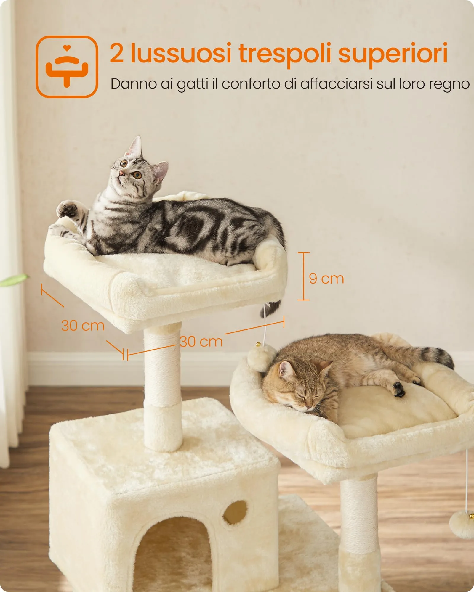 Feandrea Albero per Gatti 143 cm, Peluche, Beige, PCT15BE - immagine 4