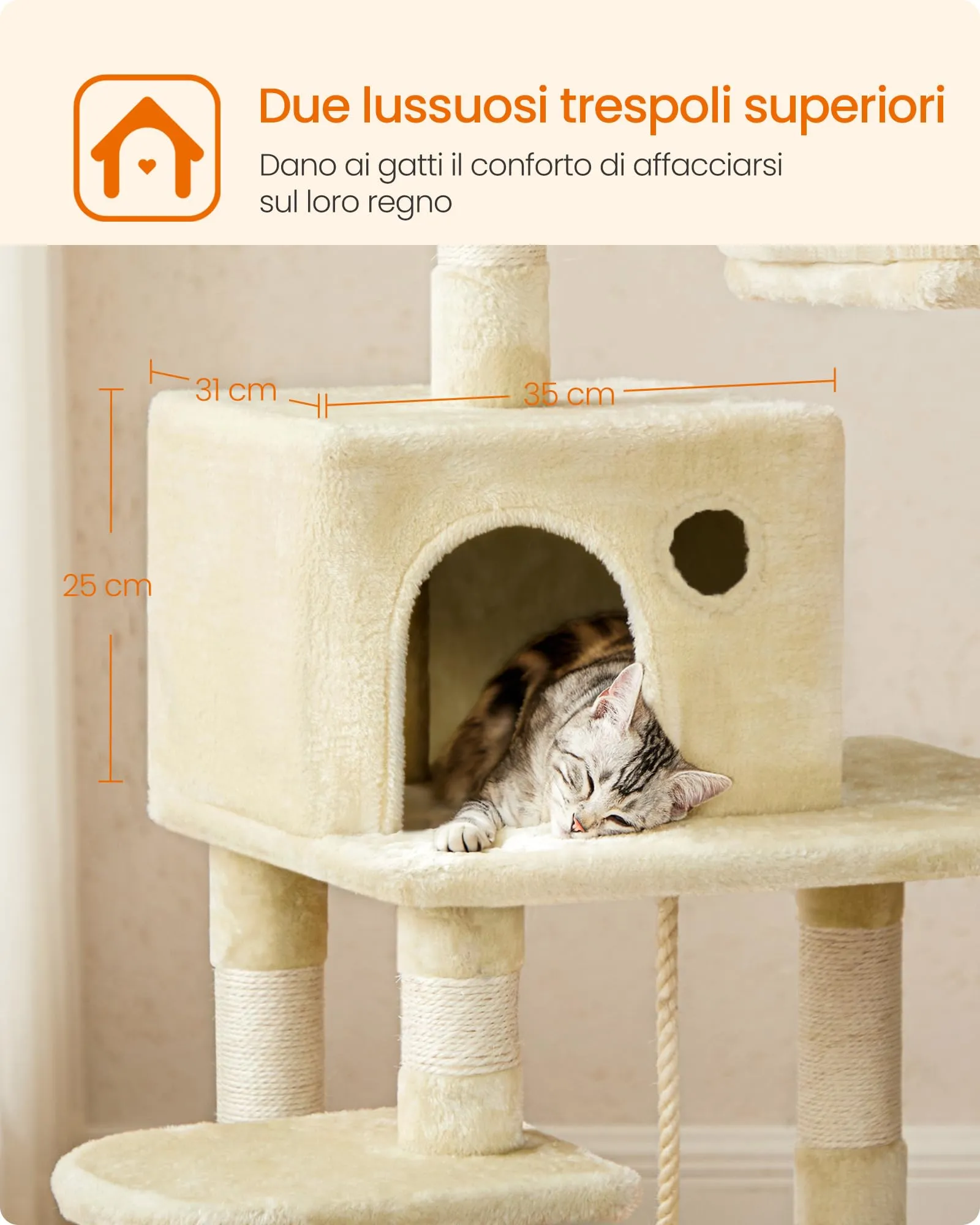 Feandrea Albero per Gatti 143 cm, Peluche, Beige, PCT15BE - immagine 6