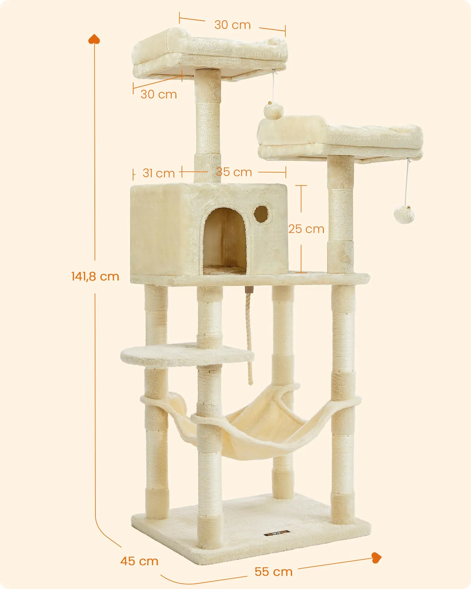 Feandrea Albero per Gatti 143 cm, Peluche, Beige, PCT15BE - immagine 7