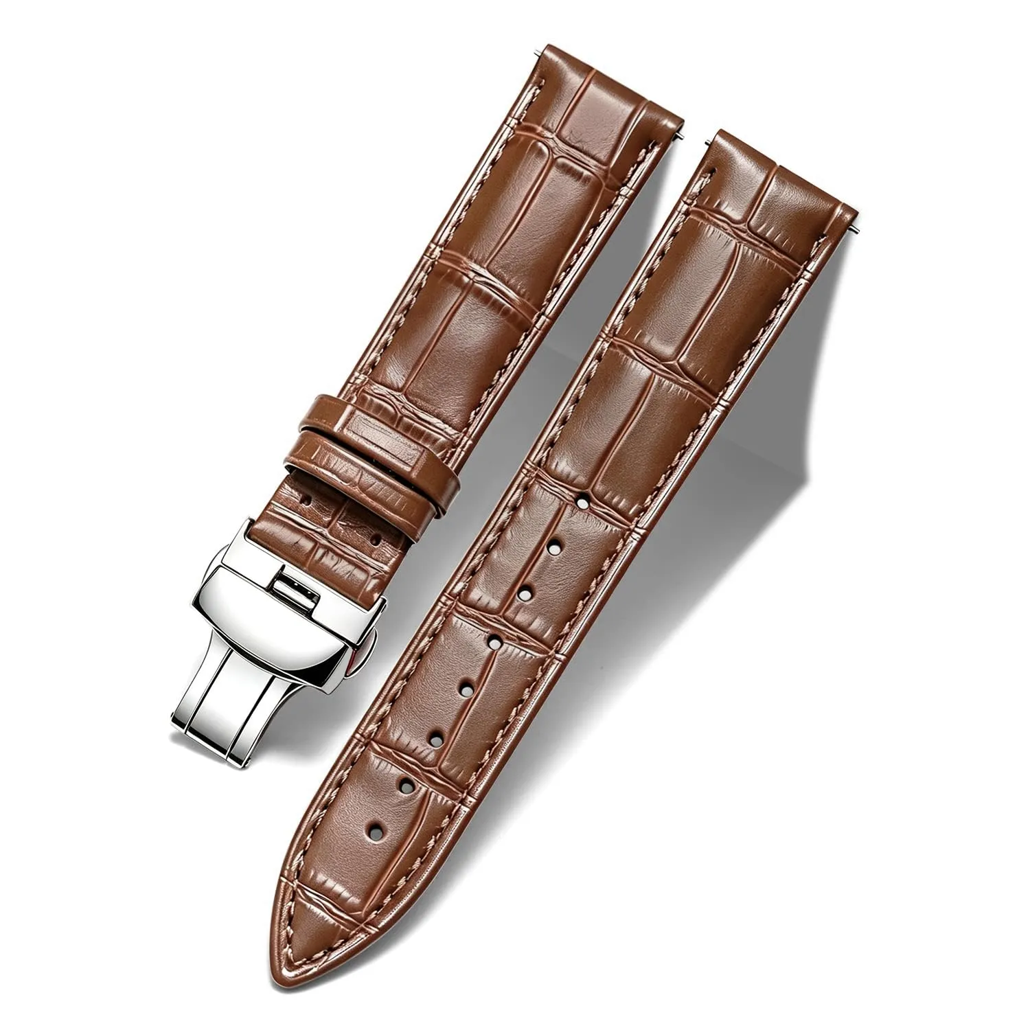 BINLUN Cinturino per Orologio in Pelle con Fibbia a Farfalla, Marrone-Fibbia d'argento, 17mm - immagine 1