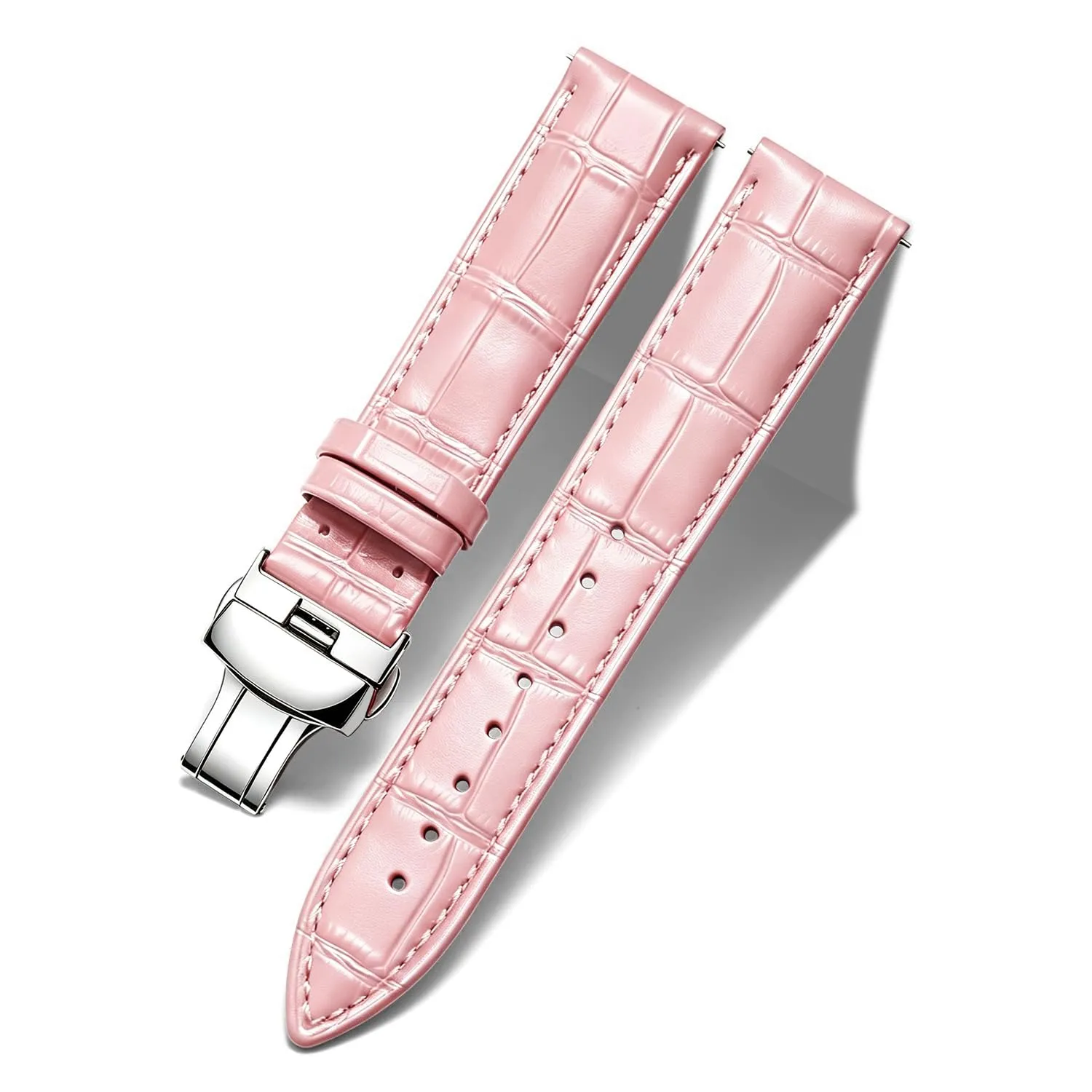 BINLUN Cinturino in Pelle per Orologio Unisex con Fibbia a Farfalla Argento, 20mm, Rosa - immagine 1