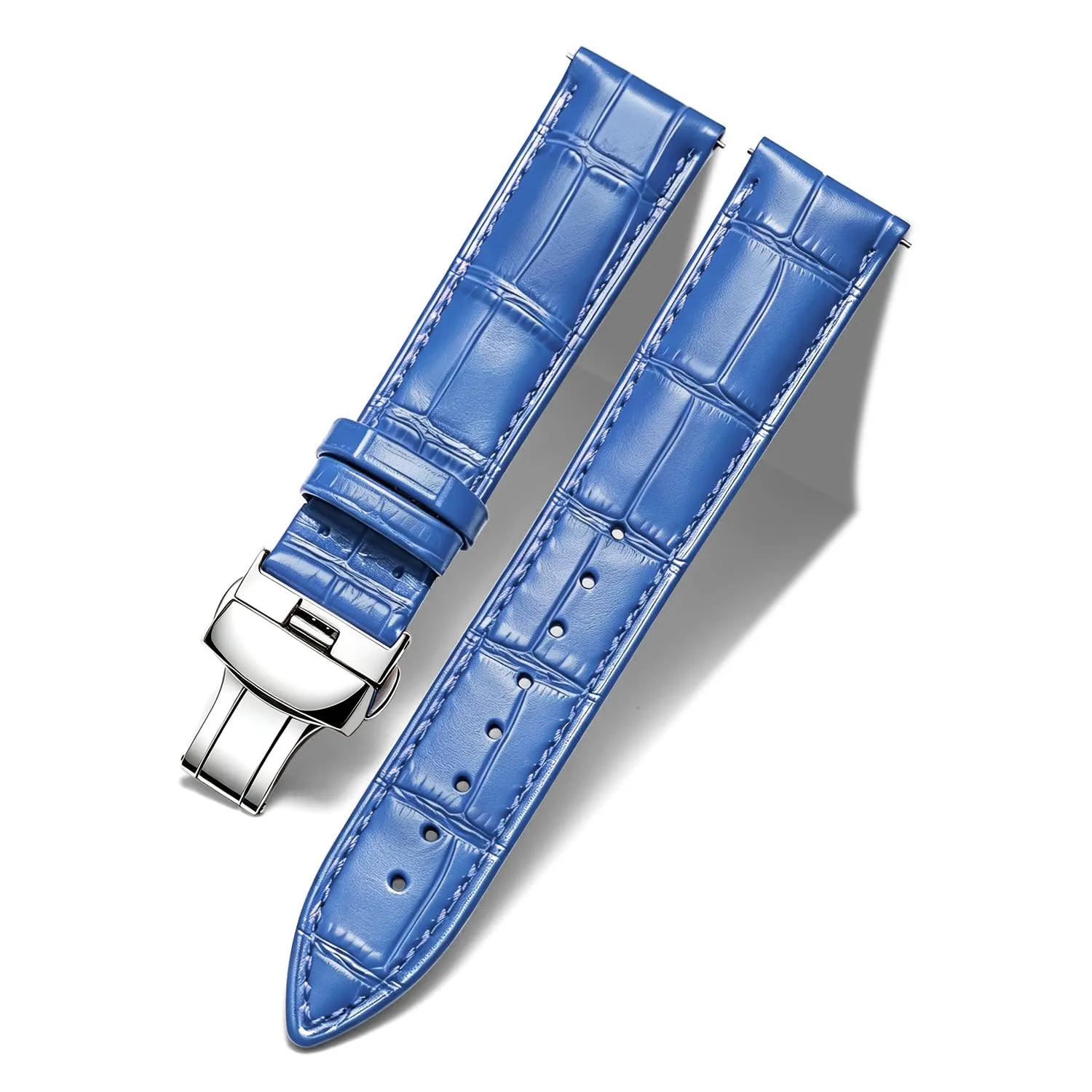 BINLUN Cinturino per Orologio in Pelle con Fibbia a Farfalla Argento, 12mm, Blu - immagine 1