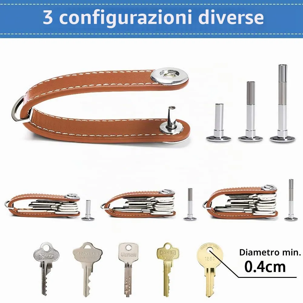 flintronic Organizzatore di Chiavi in Vera Pelle, Set da 2 Pezzi (Nero e Marrone), Capacità 7-9 Chiavi - immagine 3