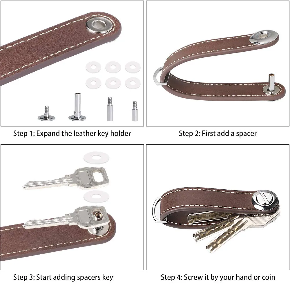 flintronic Organizzatore di Chiavi in Pelle di Cavallo Pazzo, Pocket Smart Key Holder per 7-9 Chiavi - Marrone - immagine 3