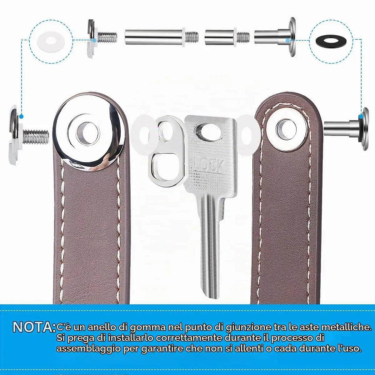 flintronic Organizzatore di Chiavi in Pelle di Cavallo Pazzo, Pocket Smart Key Holder per 7-9 Chiavi - Marrone - immagine 4