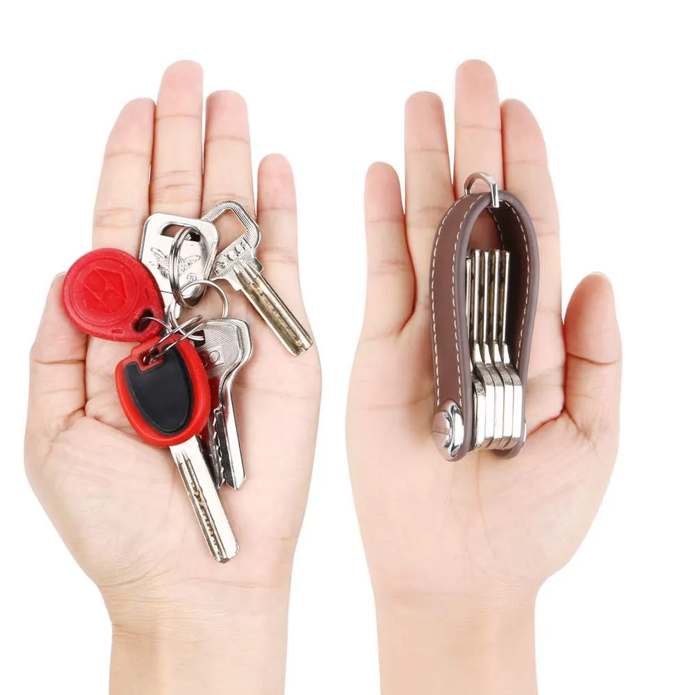 flintronic Organizzatore di Chiavi in Pelle di Cavallo Pazzo, Pocket Smart Key Holder per 7-9 Chiavi - Marrone - immagine 5