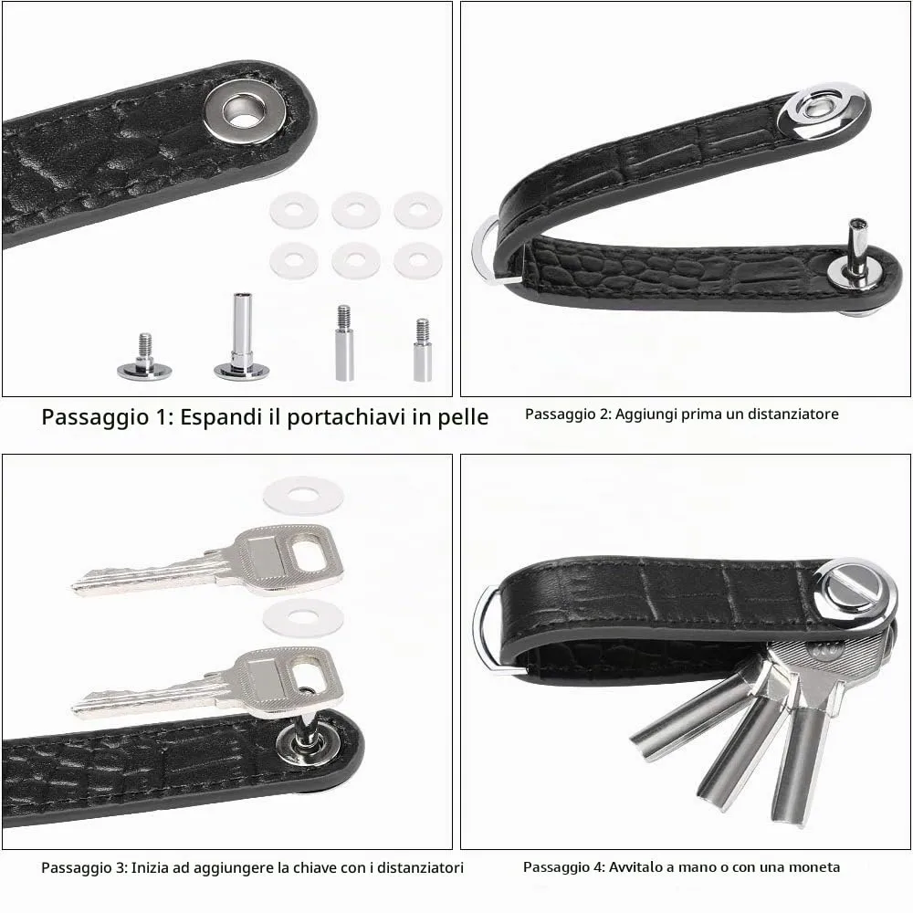 flintronic Organizzatore di Chiavi in Vera Pelle, Pocket Smart Key Holder per 7-9 Chiavi - Grano Nero - immagine 3