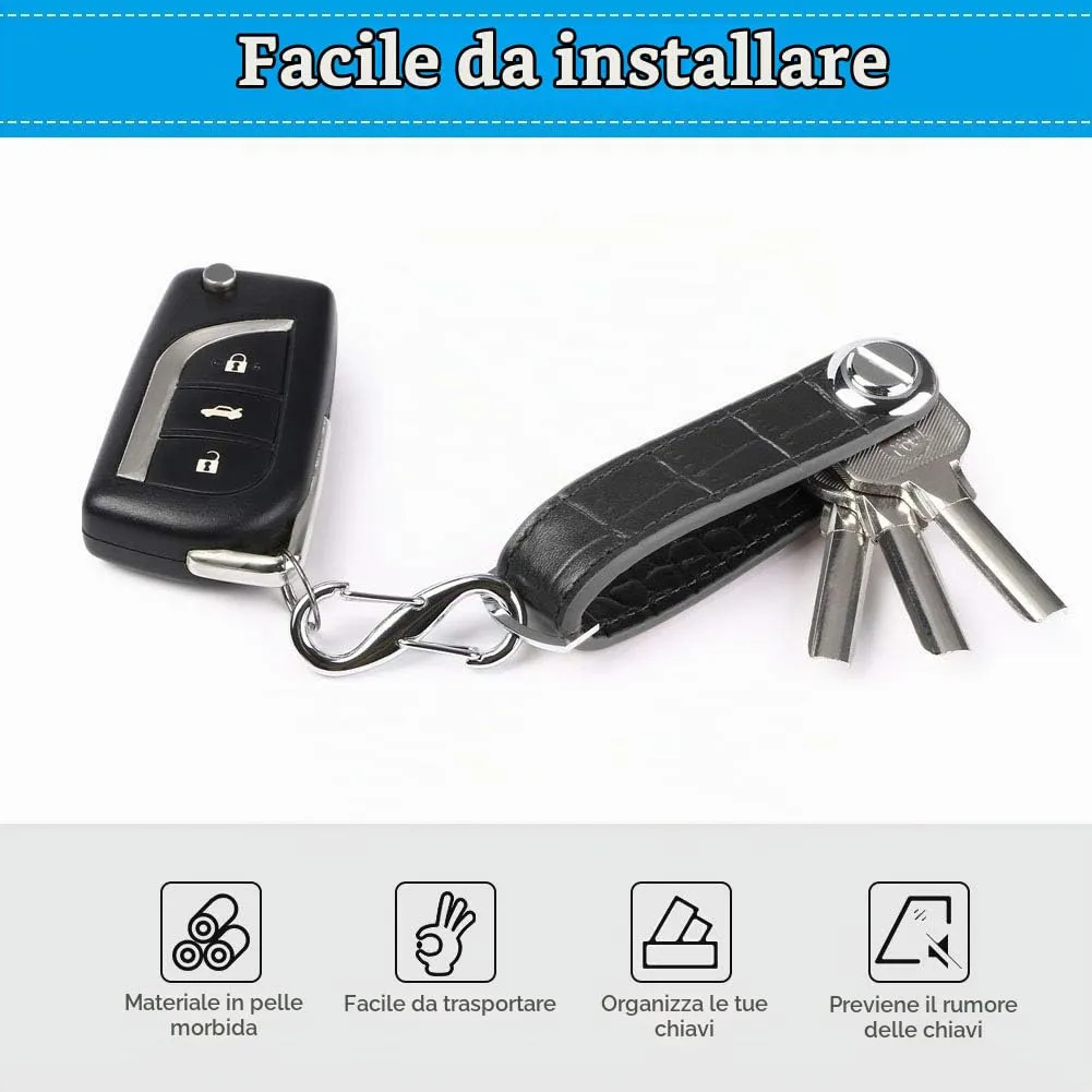 flintronic Organizzatore di Chiavi in Vera Pelle, Pocket Smart Key Holder per 7-9 Chiavi - Grano Nero - immagine 4