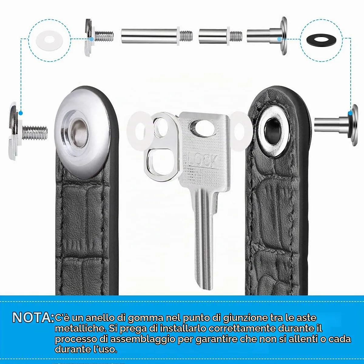 flintronic Organizzatore di Chiavi in Vera Pelle, Pocket Smart Key Holder per 7-9 Chiavi - Grano Nero - immagine 5