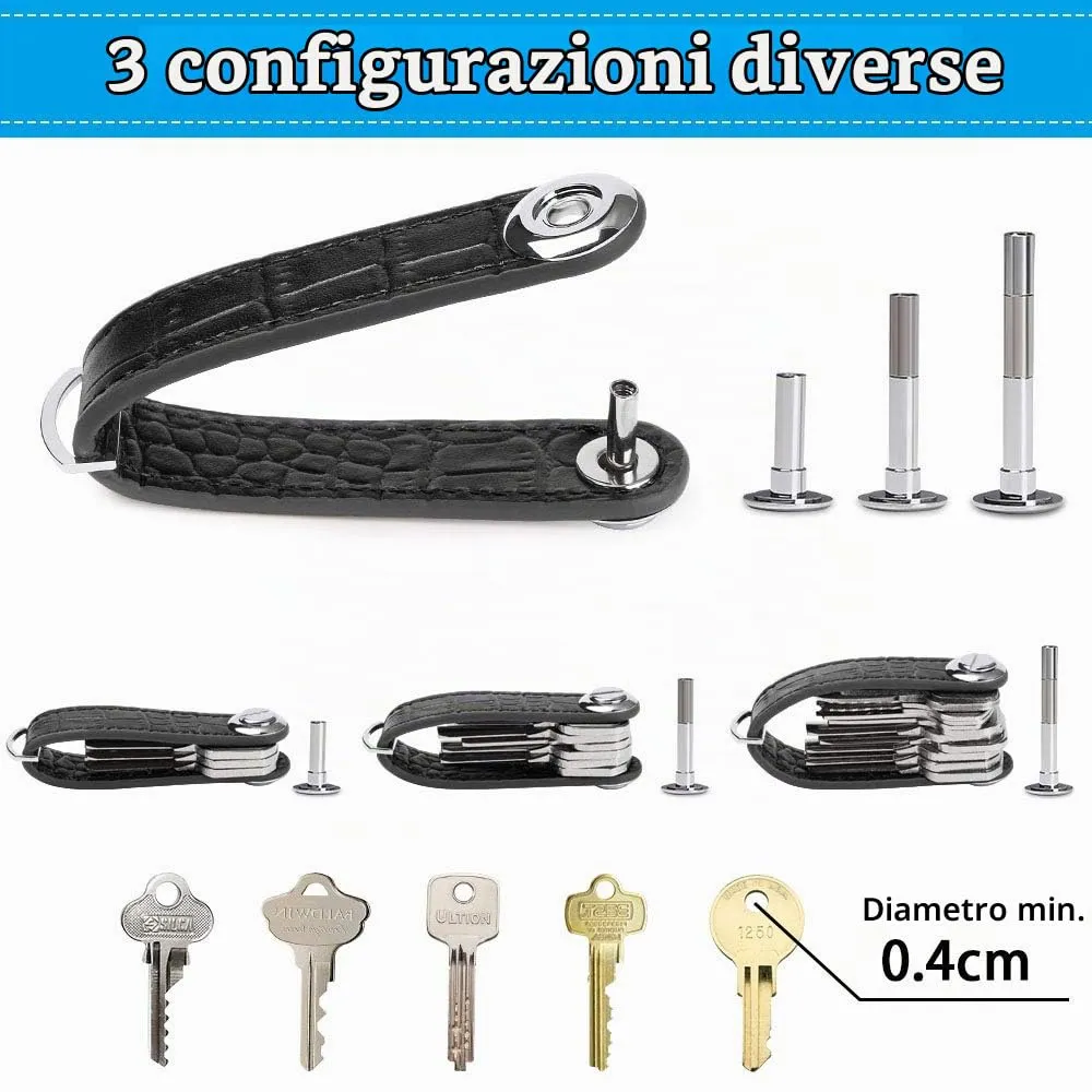 flintronic Organizzatore di Chiavi in Vera Pelle, Pocket Smart Key Holder per 7-9 Chiavi - Grano Nero - immagine 6