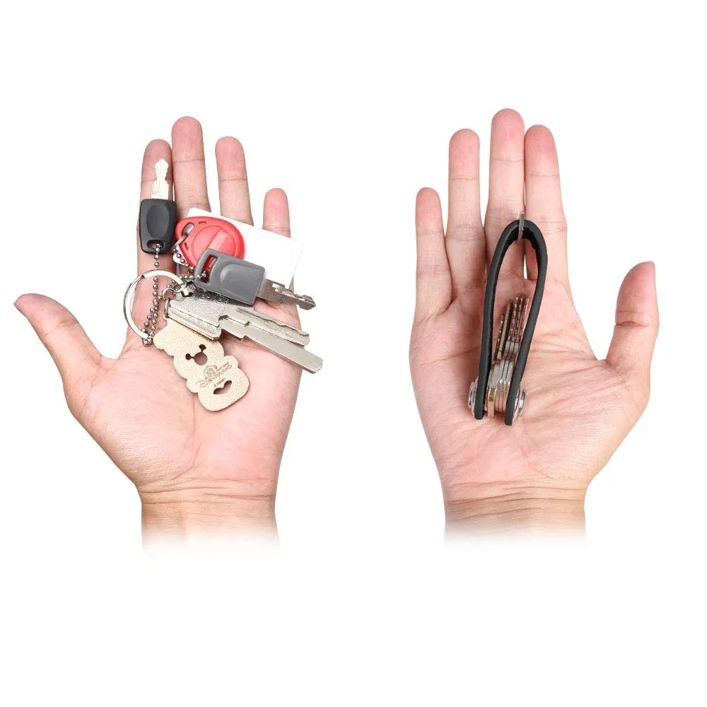 flintronic Organizzatore di Chiavi in Vera Pelle, Pocket Smart Key Holder per 7-9 Chiavi - Grano Nero - immagine 7