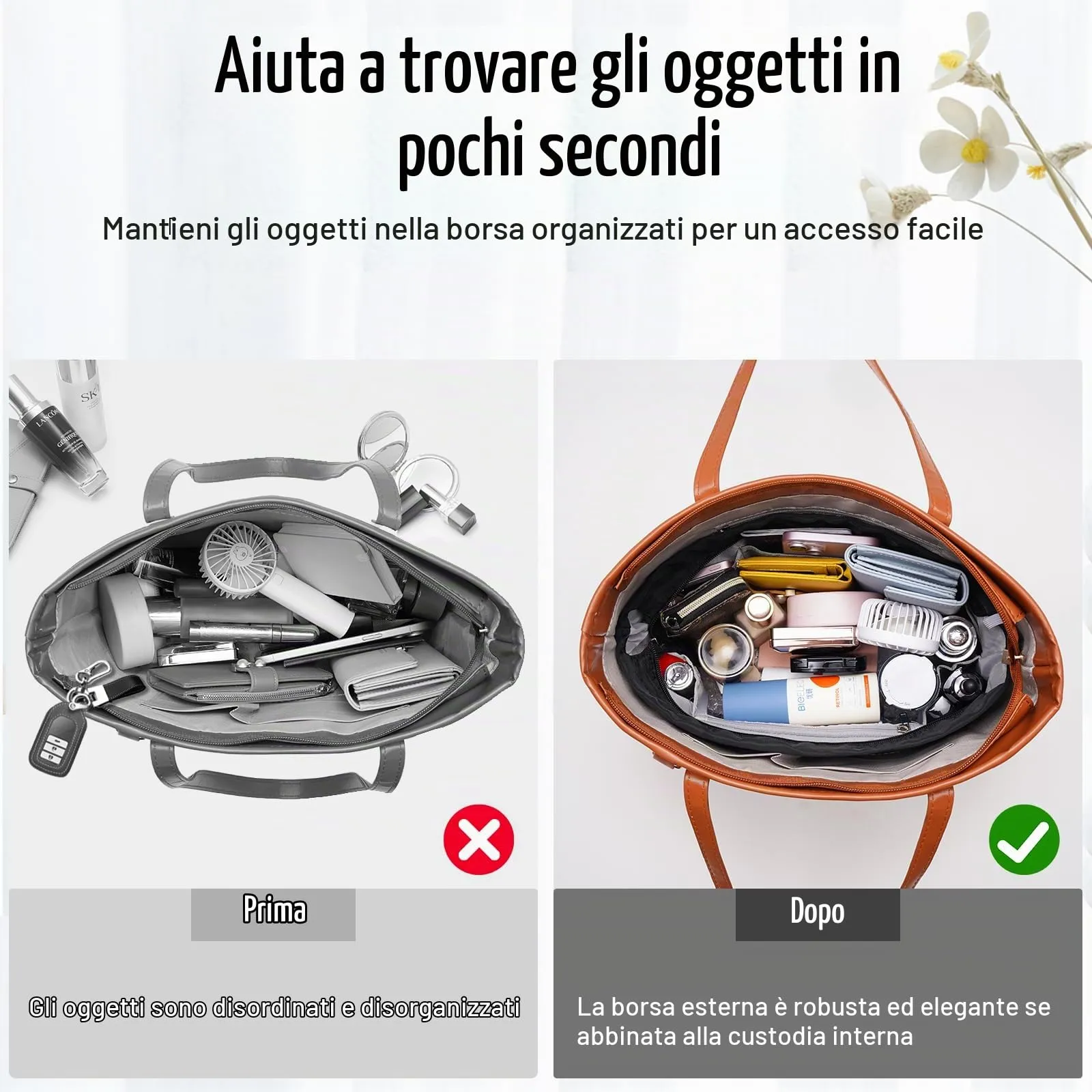 HyFanStr Organizer da Borsa in Nylon con Zip, Nero, XL - immagine 3