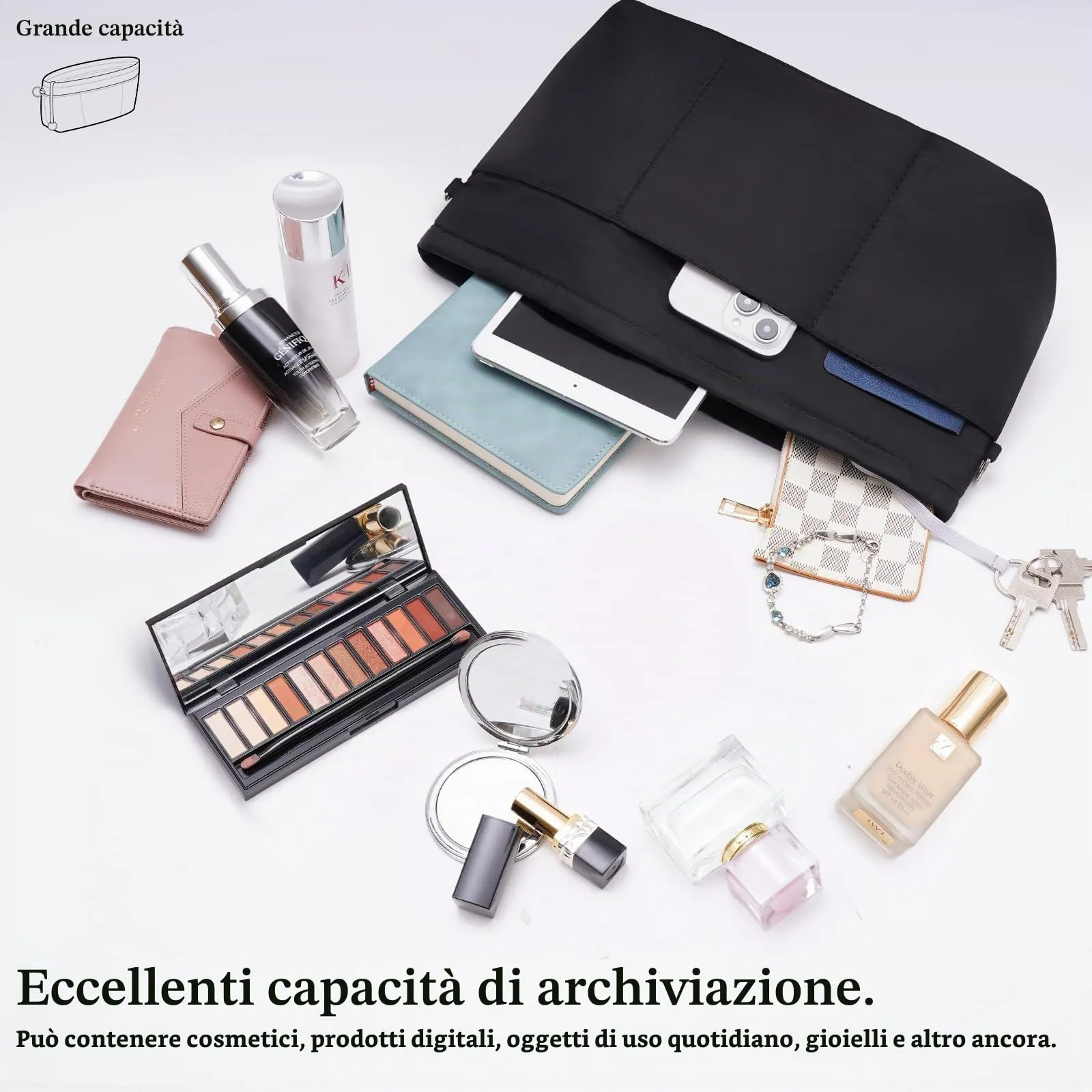 HyFanStr Organizer da Borsa in Nylon con Zip, Nero, XS - immagine 4