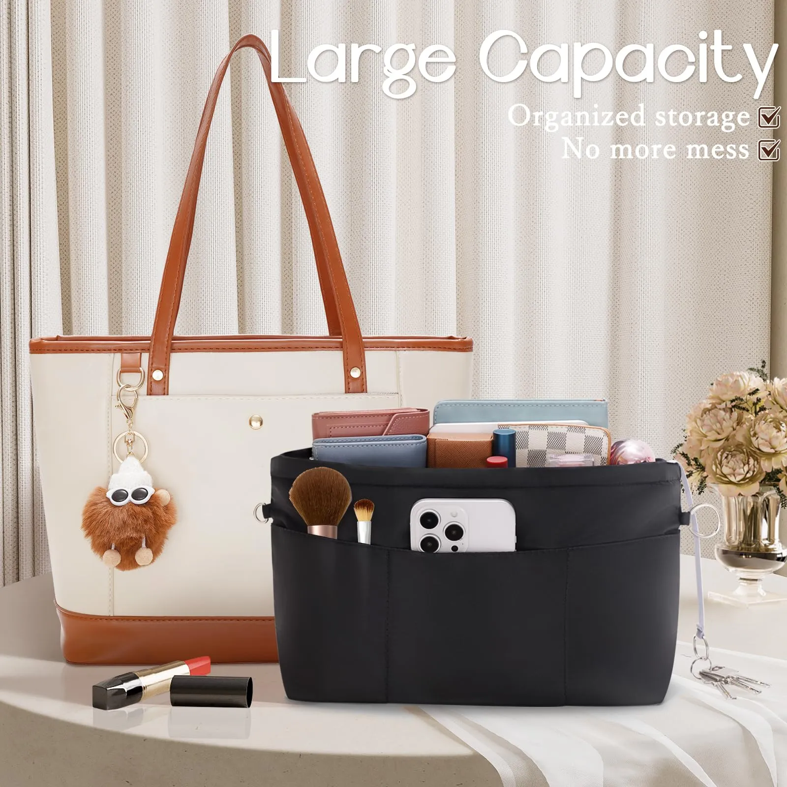 HyFanStr Nylon Bag Organizer with Zipper, Small, Nero - immagine 5