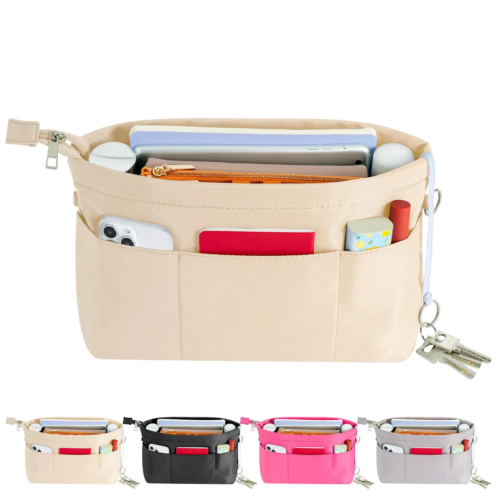 HyFanStr Nylon Bag Organizer with Zipper, Beige, XL - immagine 1