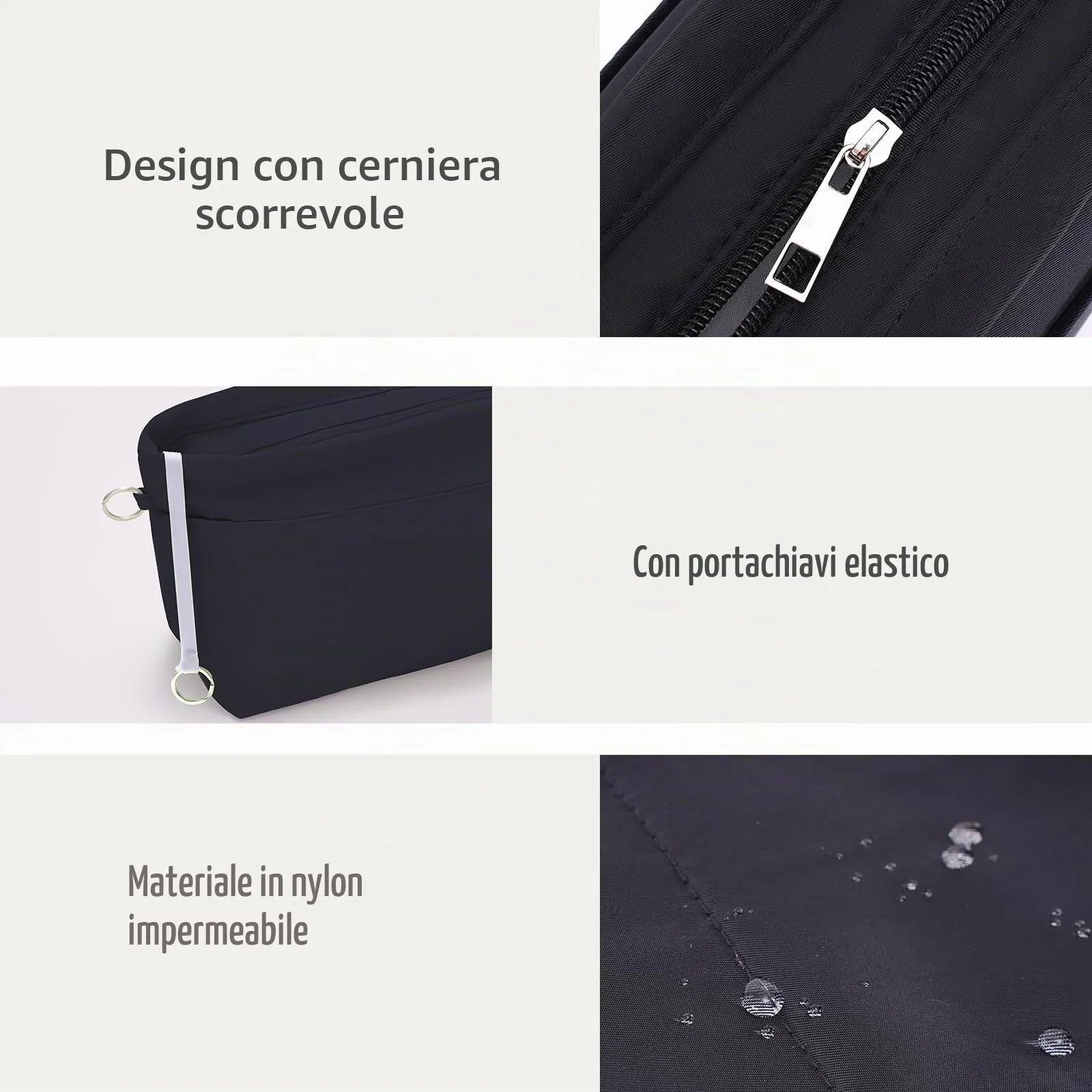 HyFanStr Organizer da Borsa in Nylon con Cerniera, Nero, Taglia L - immagine 8