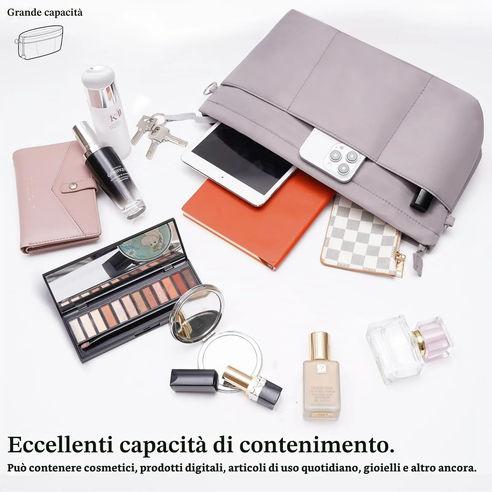 HyFanStr Organizer da Borsa in Nylon con Cerniera, Grigio, Taglia L - immagine 4