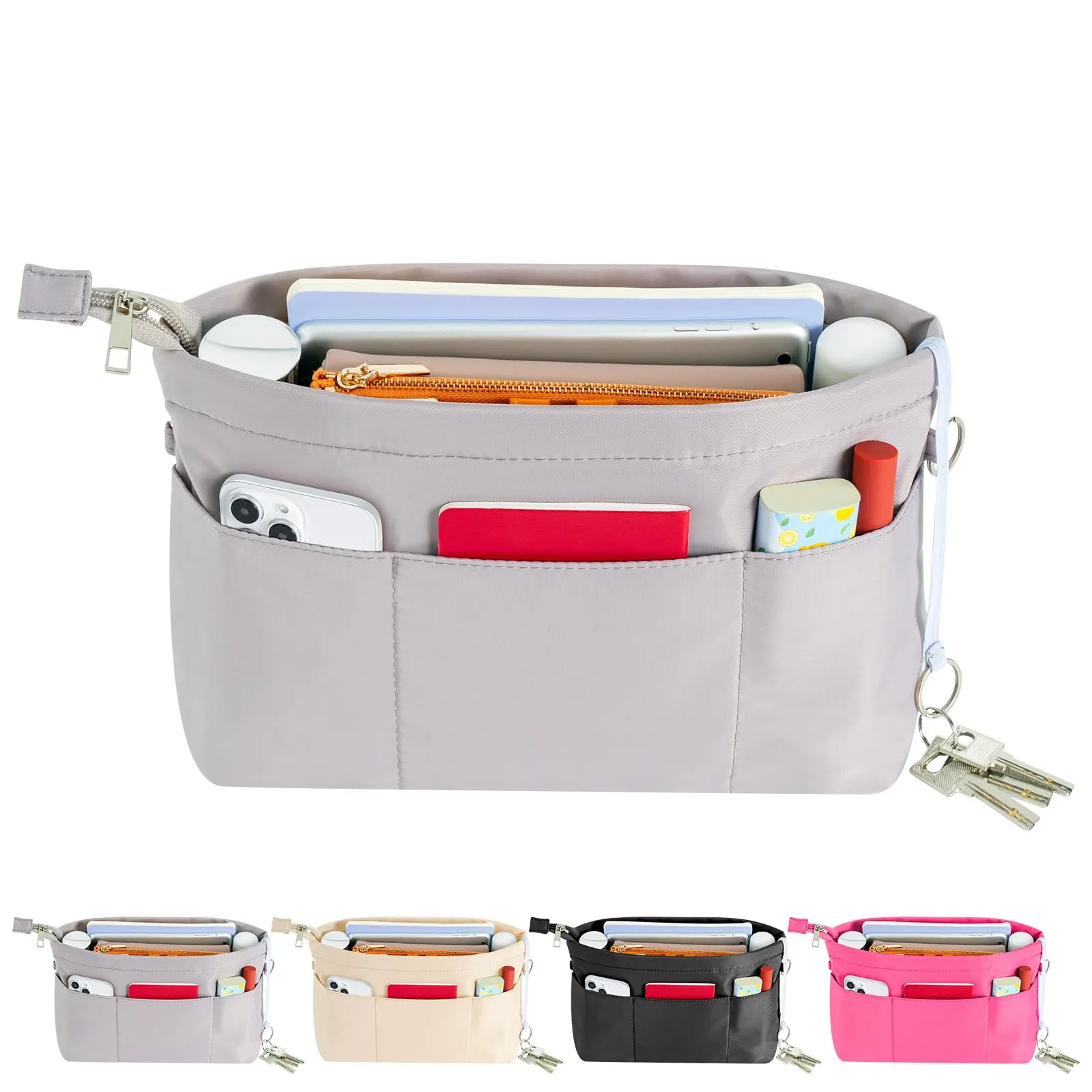 HyFanStr Organizzatore da Borsa in Nylon con Cerniera, Grigio, XS - immagine 1