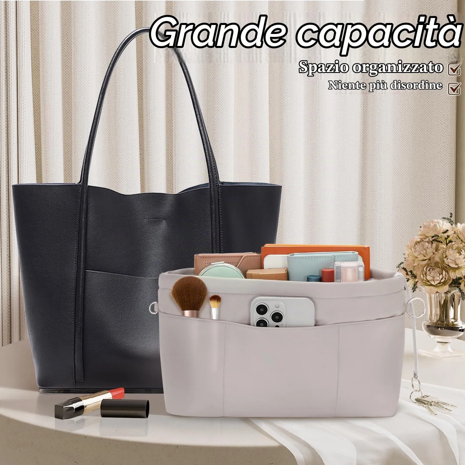 HyFanStr Organizzatore da Borsa in Nylon con Cerniera, Grigio, XS - immagine 5