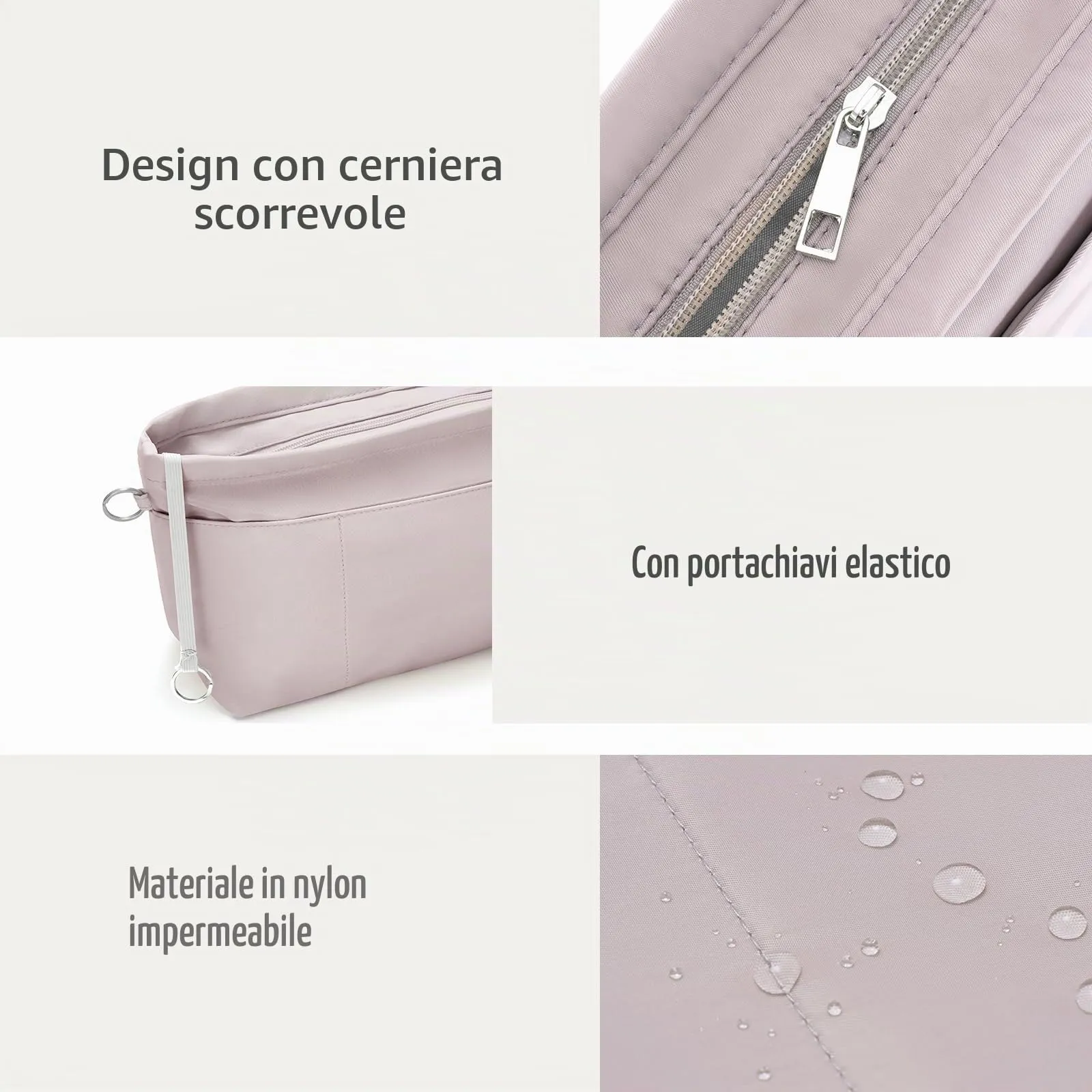 HyFanStr Organizer da Borsa in Nylon con Zip, Grigio, Taglia S - immagine 8