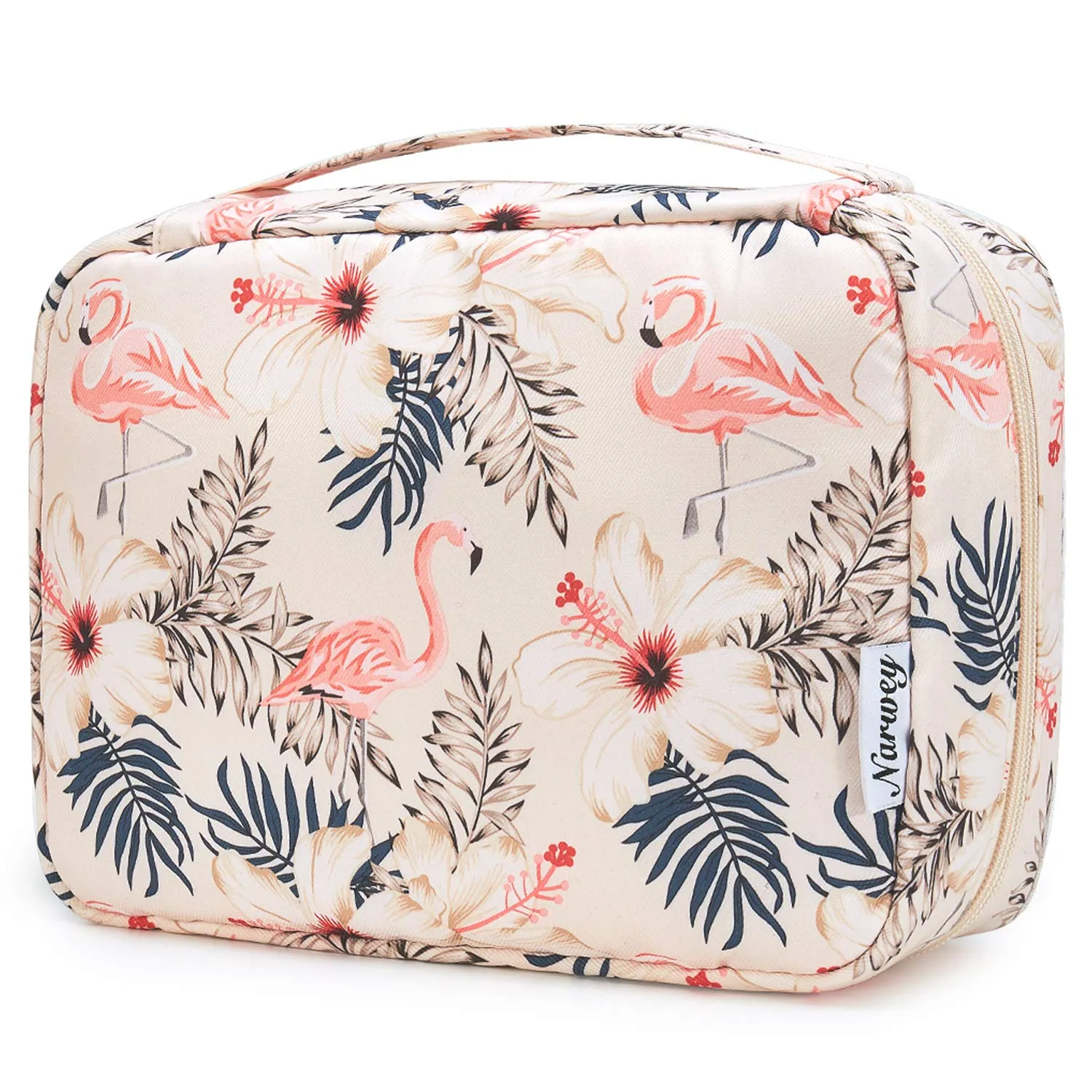 Narwey Beauty Case da Viaggio da Appendere, Borsa da Toilette e Trousse per Trucchi (Flamingo Beige) - immagine 1