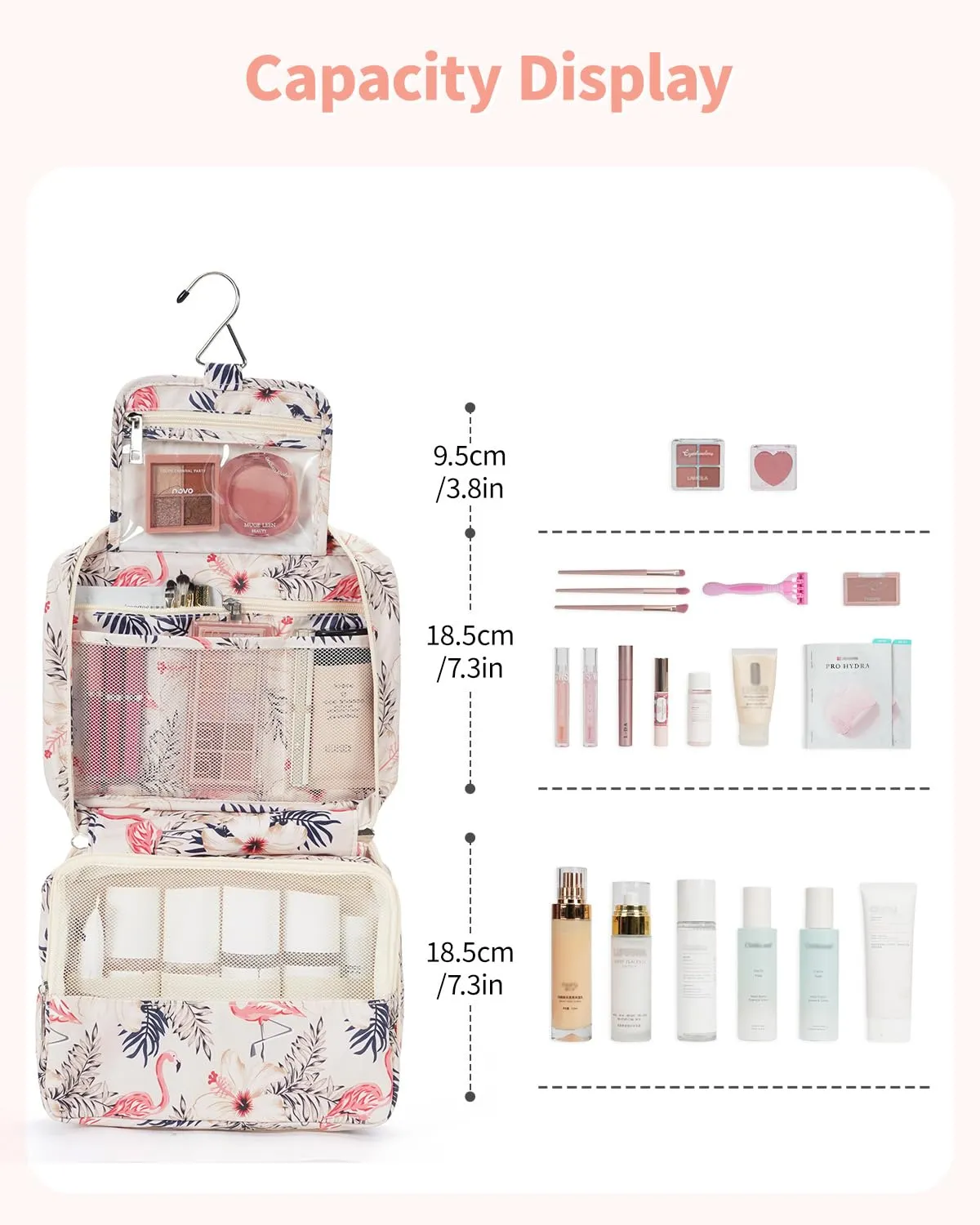 Narwey Beauty Case da Viaggio da Appendere, Borsa da Toilette e Trousse per Trucchi (Flamingo Beige) - immagine 2