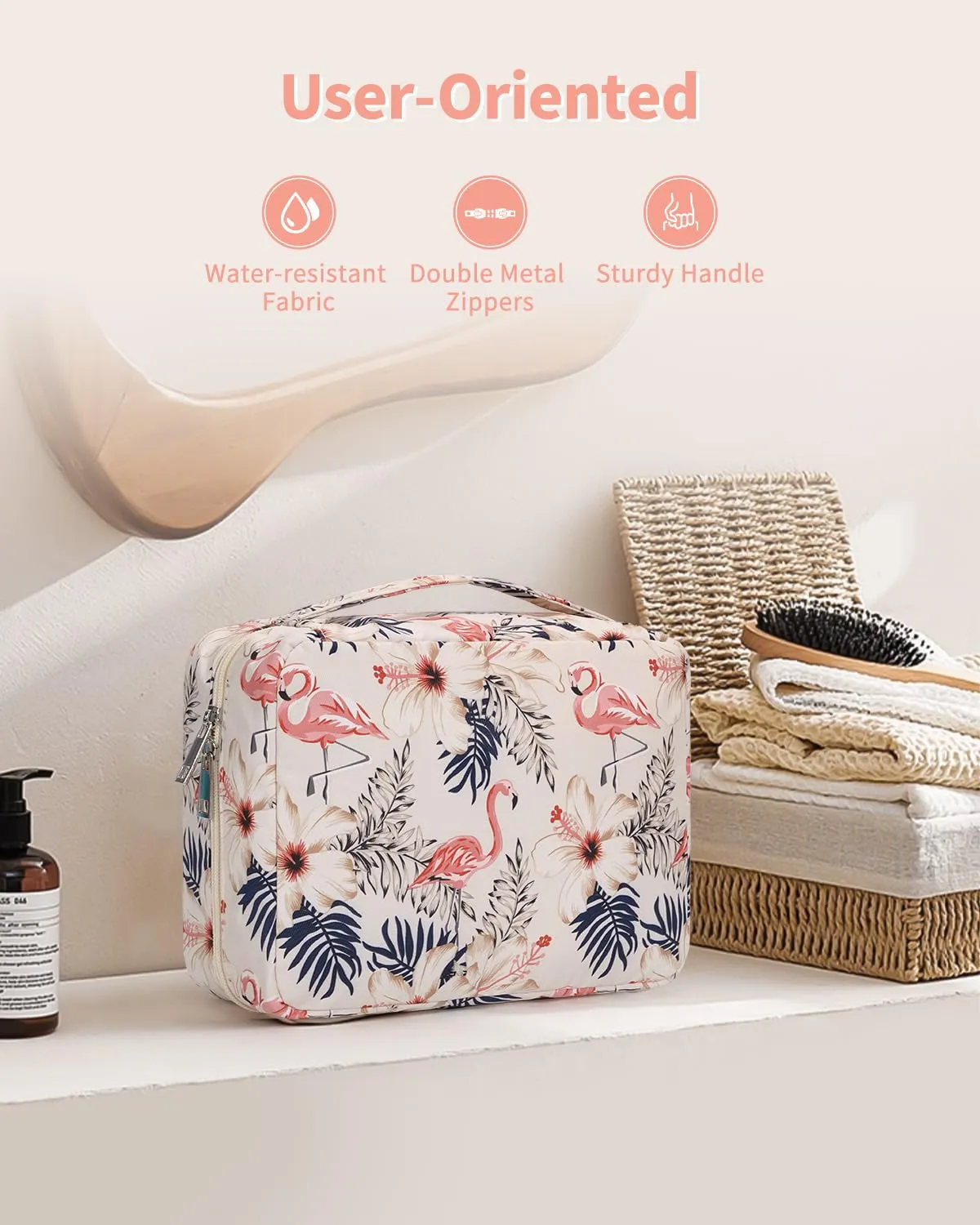 Narwey Beauty Case da Viaggio da Appendere, Borsa da Toilette e Trousse per Trucchi (Flamingo Beige) - immagine 6