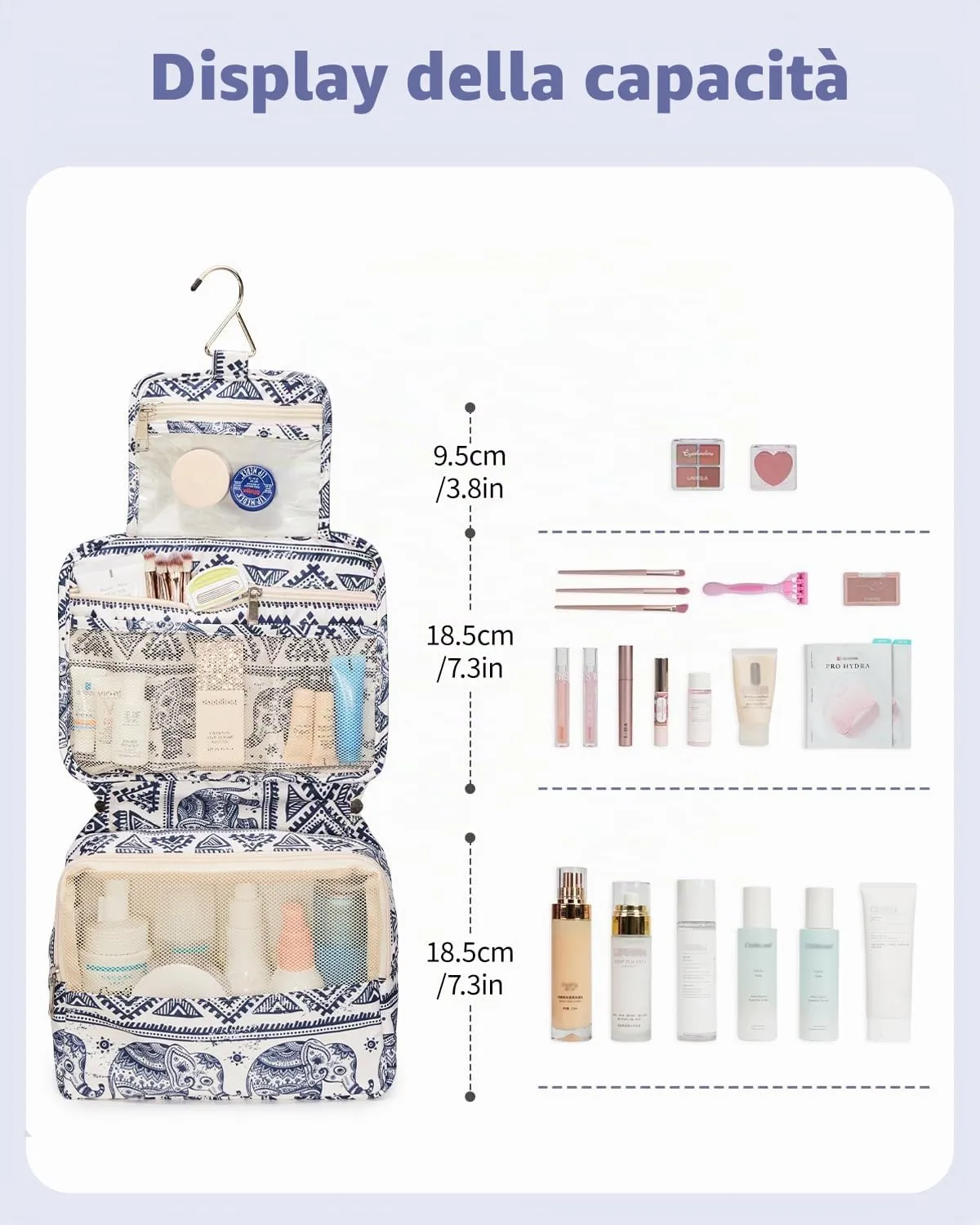 Narwey Beauty Case da Viaggio da Appendere, Borsa da Toilette e Trousse per Cosmetici (Elefante) - immagine 2