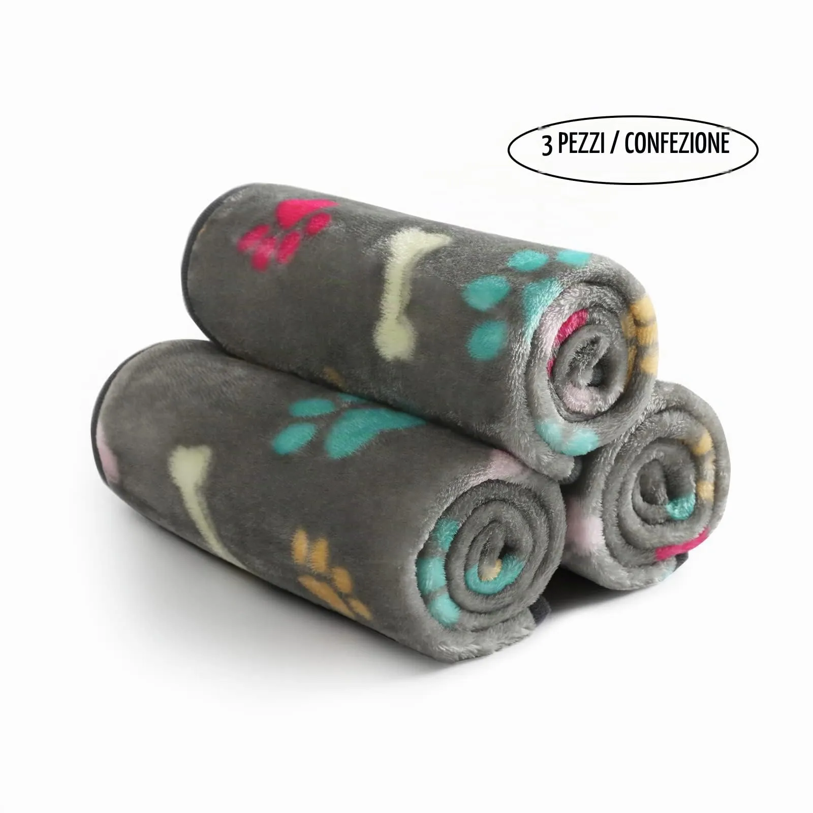 luciphia Coperta per Cane e Gatto in Flanella, Grigio Osso, Small (60 x 40cm), 3 Pezzi - immagine 5