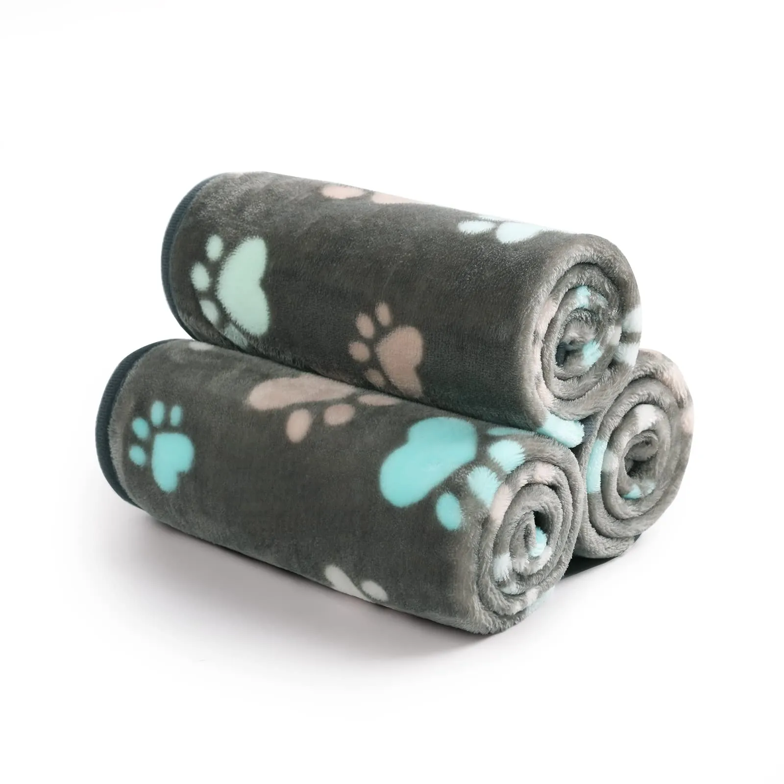 luciphia Coperta per Cane e Gatto in Flanella, Grigio Zampe di Cuore, Large (104 x 76cm), 3 Pezzi - immagine 3