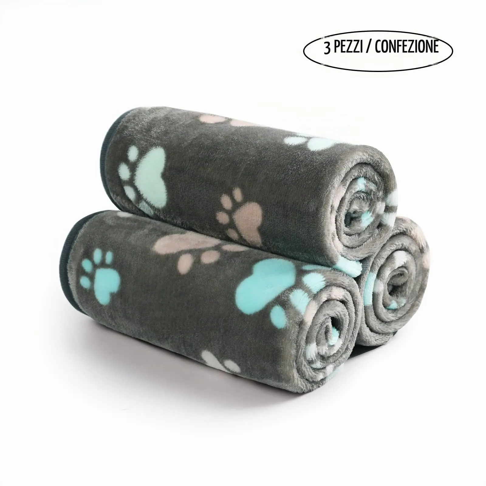 luciphia Coperta per Cane e Gatto in Flanella, Grigio Zampe di Cuore, Small (60 x 40cm), 3 Pezzi - immagine 5