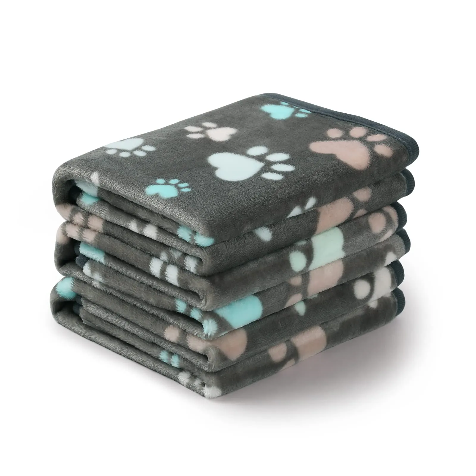 luciphia Coperta per Cane e Gatto in Flanella, 3 Pezzi, Grigio Zampe di Cuore, Medium (76 x 52cm) - immagine 1