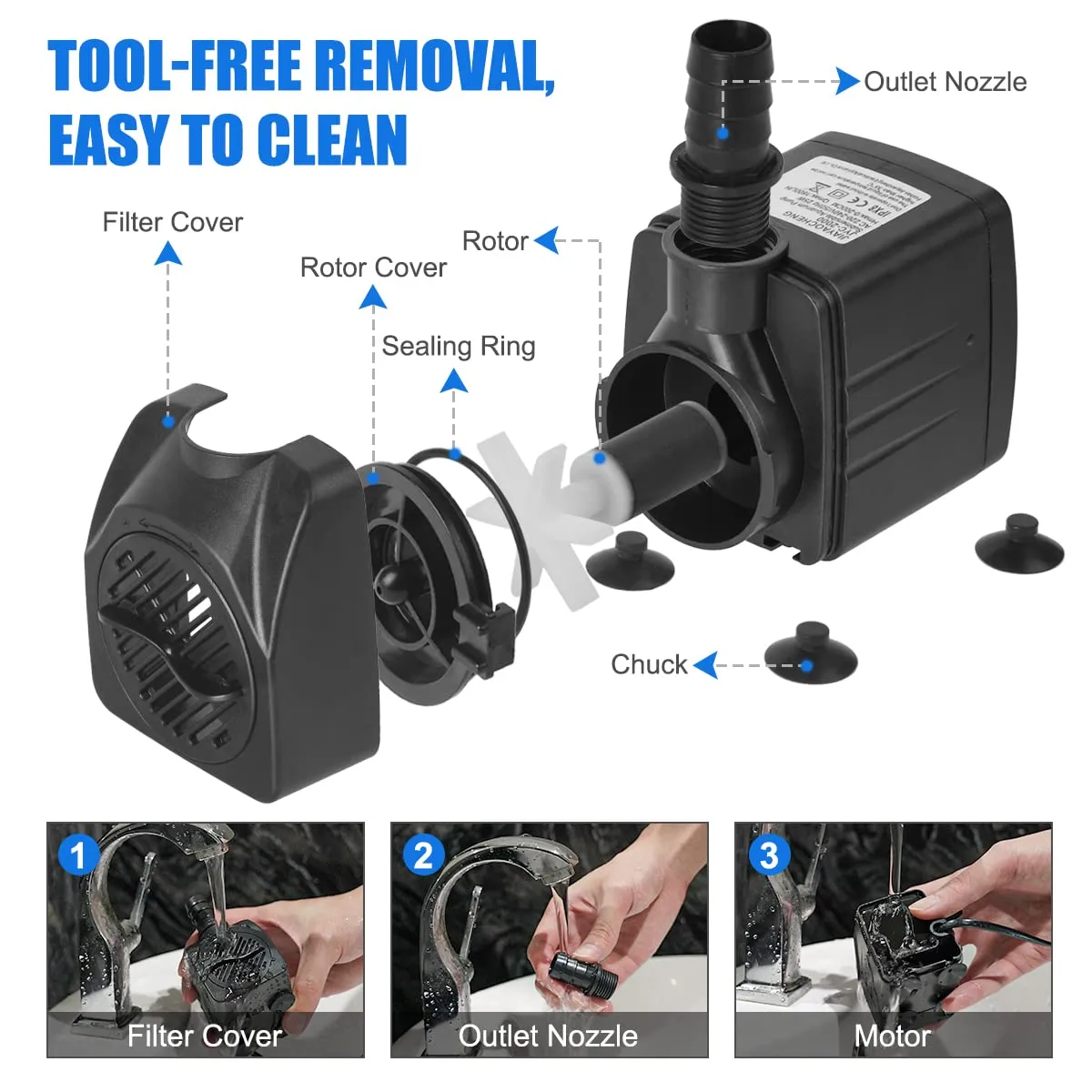 Flintronic Mini Pompa Acqua Sommersa, 25W 1500L/H - immagine 6