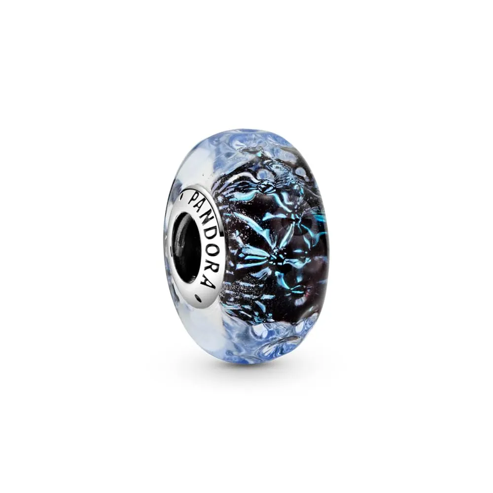Pandora Ciondolo in argento S9 ondulato con vetro di Murano iridescente e blu scuro - immagine 1