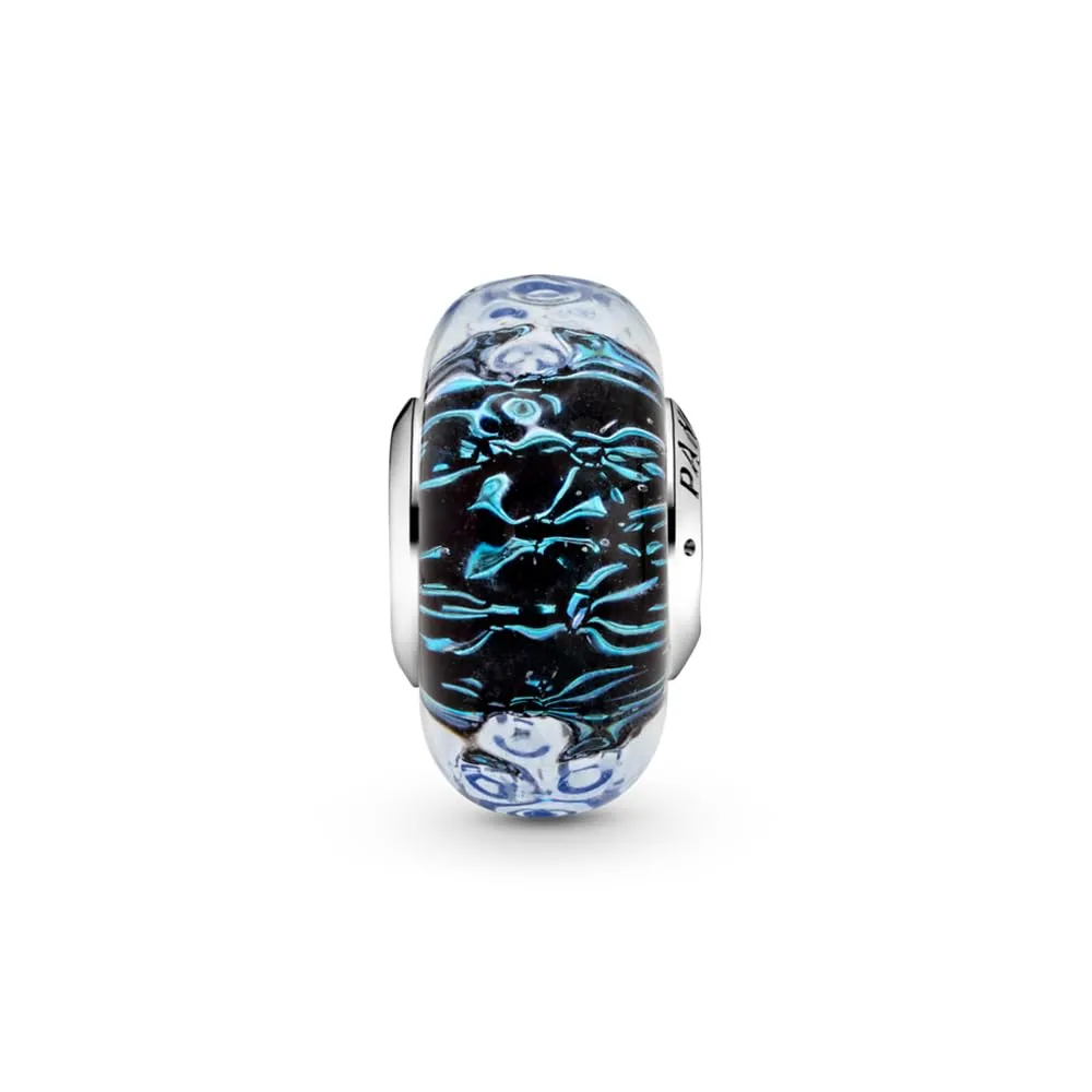 Pandora Ciondolo in argento S9 ondulato con vetro di Murano iridescente e blu scuro - immagine 2