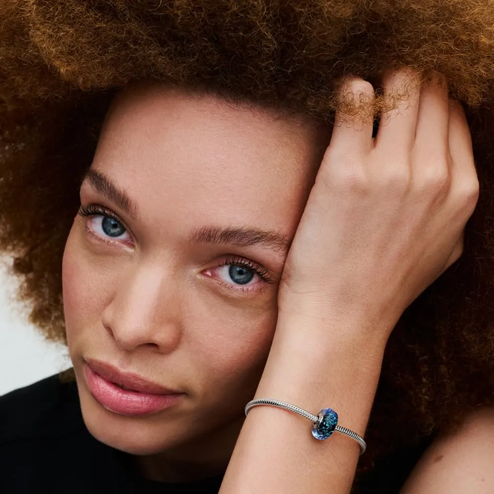 Pandora Ciondolo in argento S9 ondulato con vetro di Murano iridescente e blu scuro - immagine 6