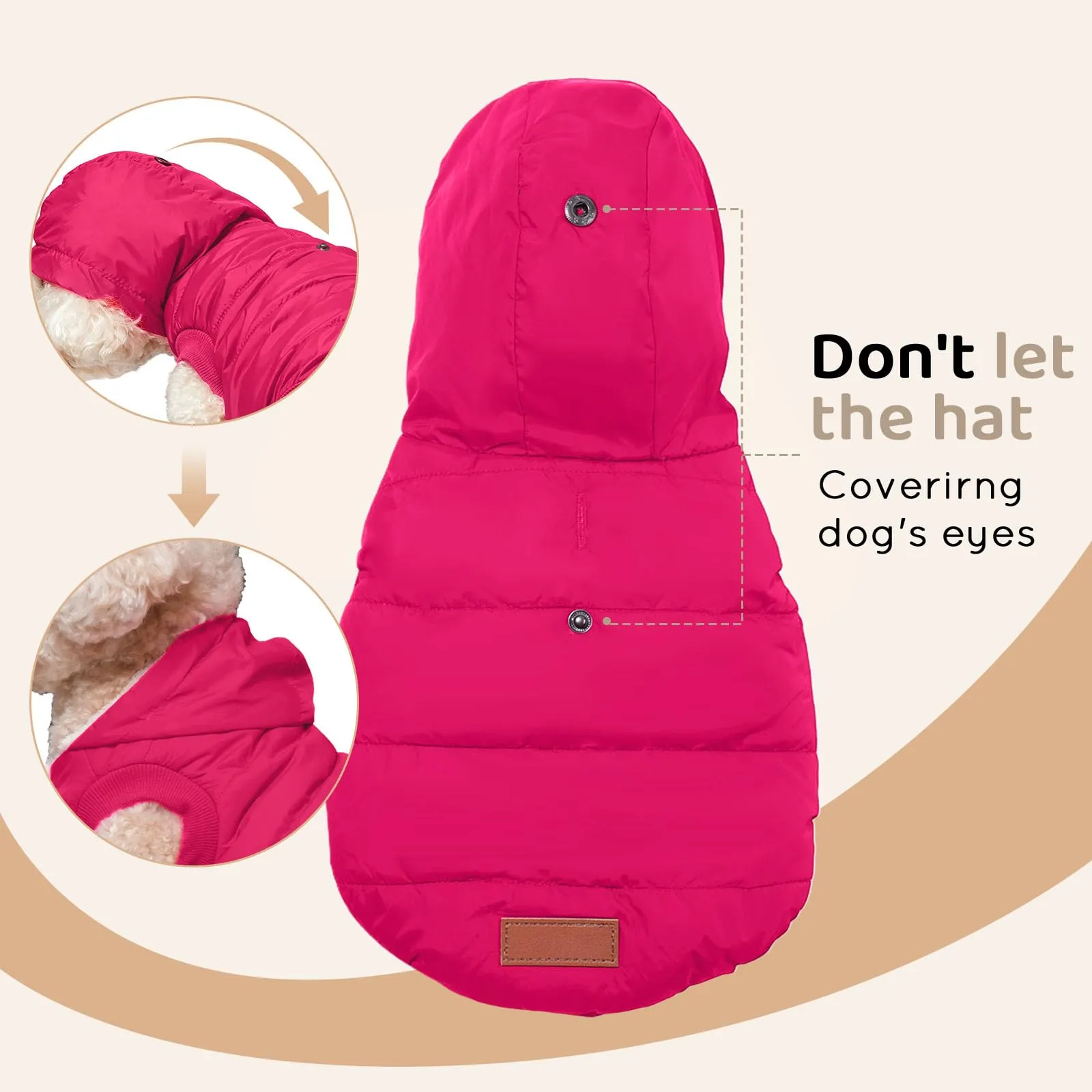 JoyDaog Cappottino Invernale per Cani con Cappuccio Foderato in Pile, Rosa, Taglia S - immagine 4