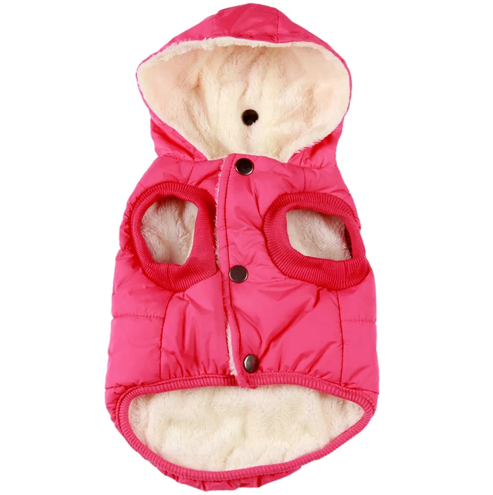 JoyDaog Cappottino invernale per cani con cappuccio, foderato in pile, rosa XS - immagine 1