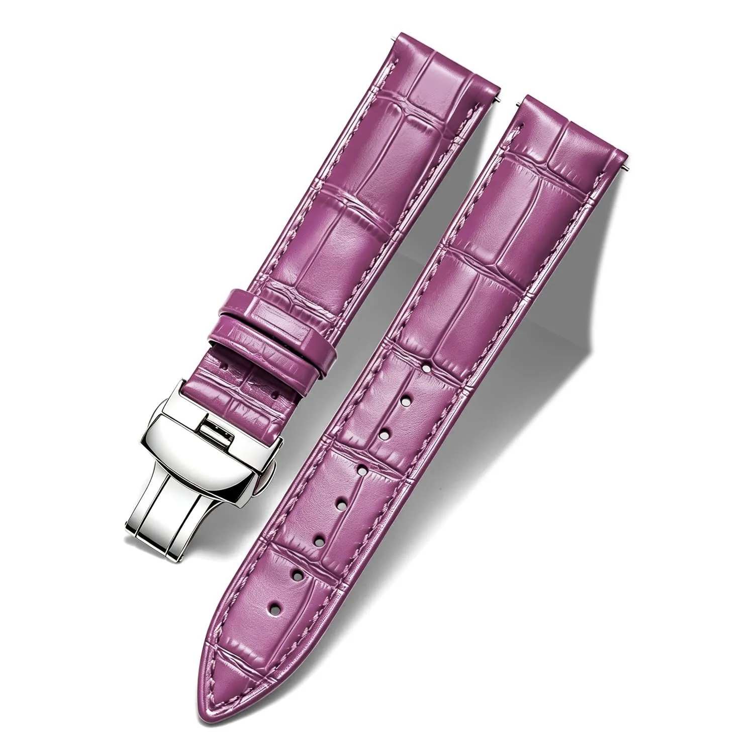 BINLUN Cinturino in Pelle per Orologio Unisex con Fibbia a Farfalla Argento, 13mm, Amaranto - immagine 1