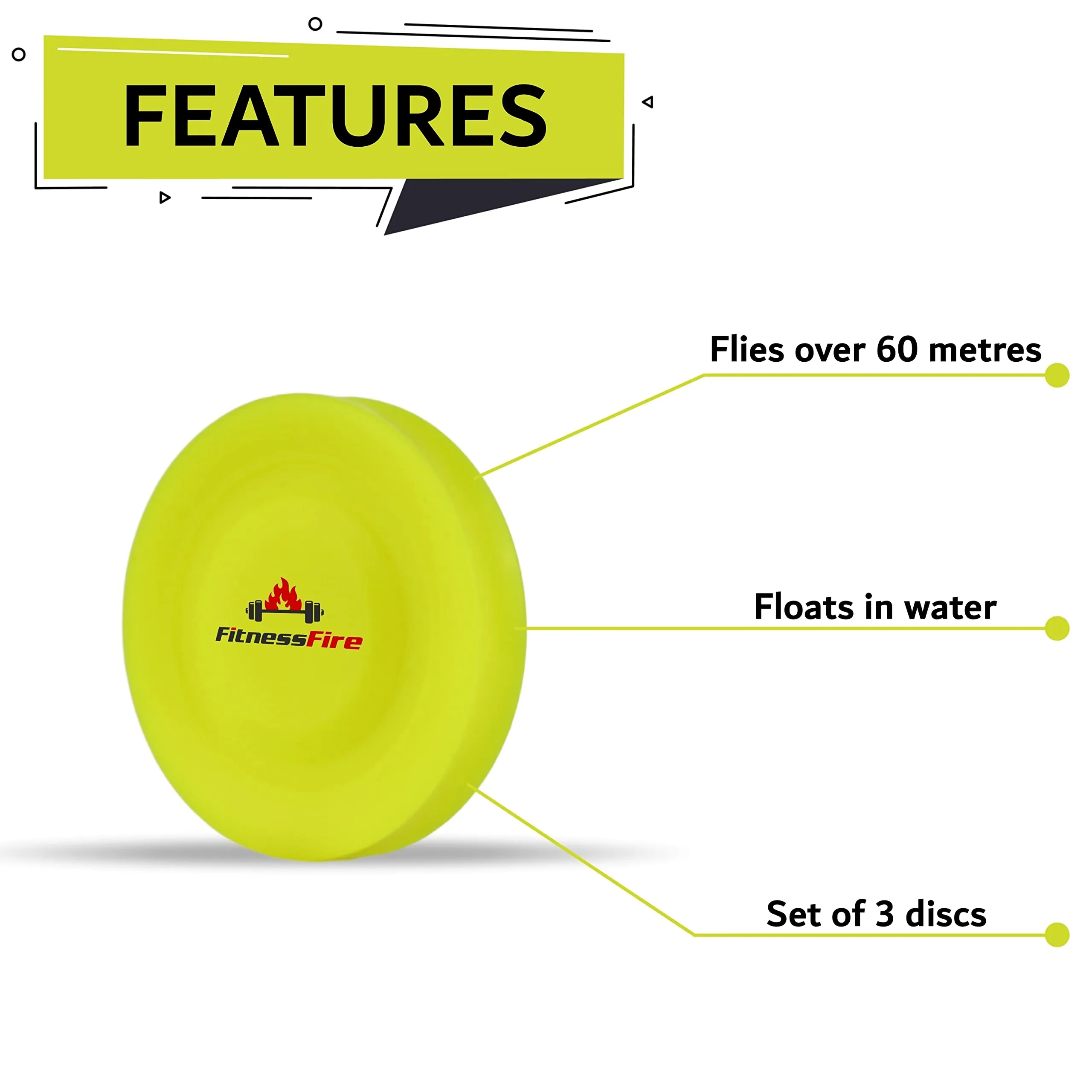 FitnessFire Set di 3 Mini Frisbee (Giallo) - immagine 2