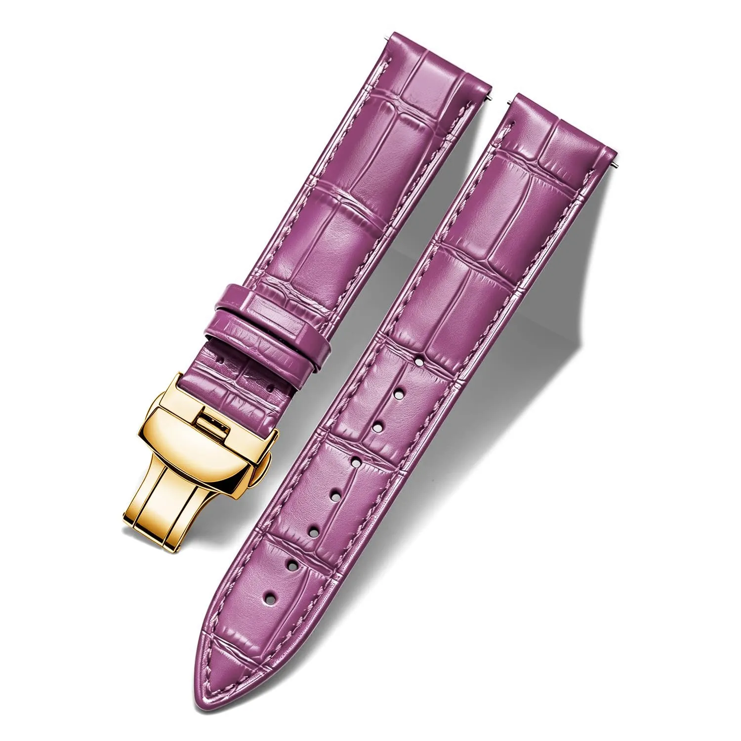 BINLUN Cinturino per Orologio in Pelle con Fibbia a Farfalla, Amaranto-Fibbia in Oro, 19mm - immagine 1