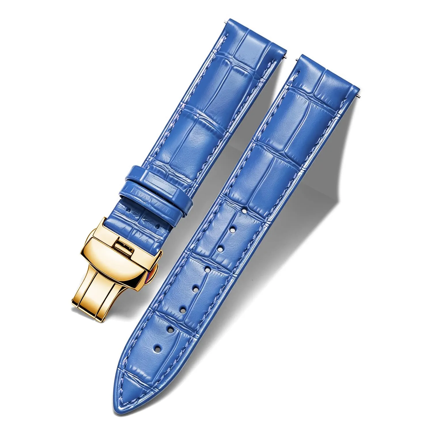 BINLUN Cinturino per Orologio in Pelle con Fibbia a Farfalla, Blu-Fibbia in Oro, 13mm - immagine 1