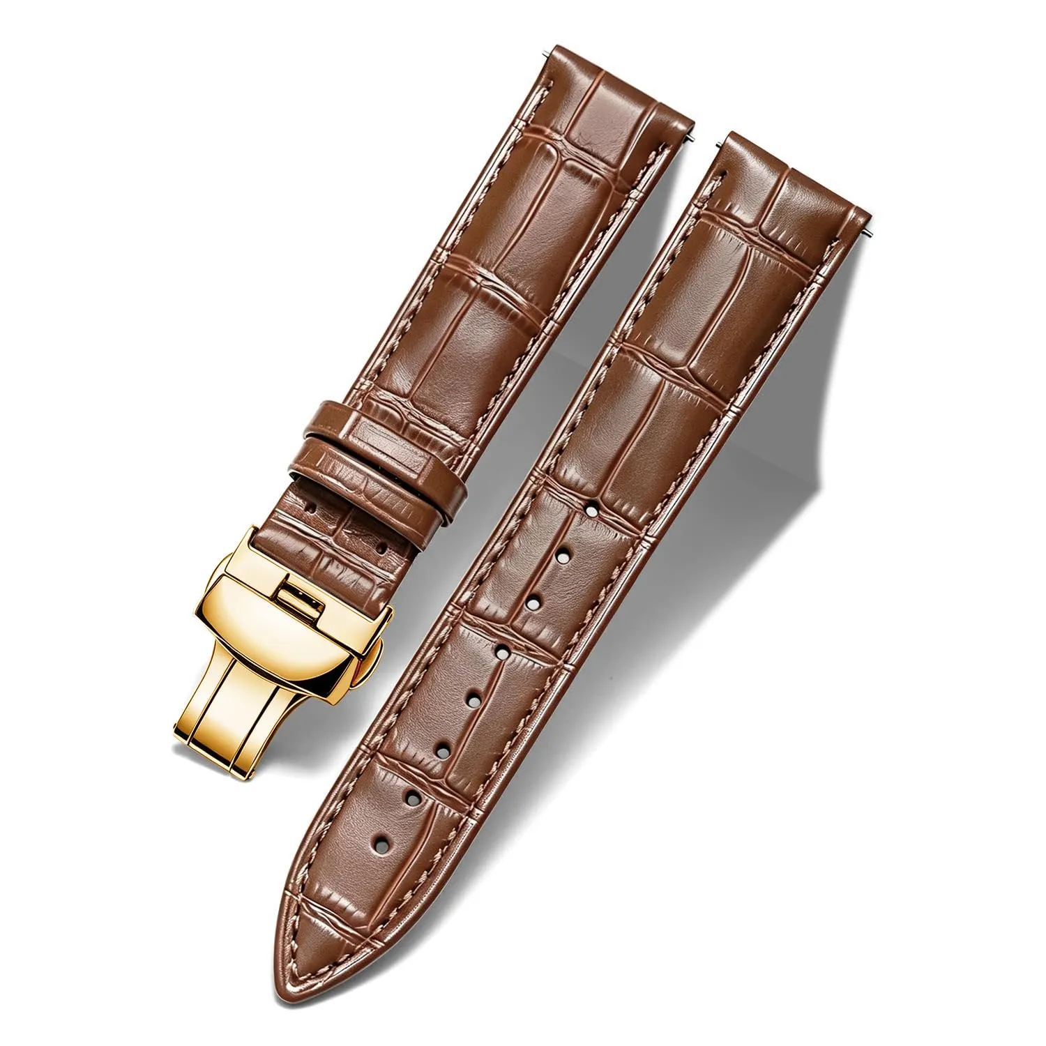 BINLUN Cinturino per Orologio in Pelle Unisex con Fibbia a Farfalla, Marrone-Fibbia in Oro, 19mm - immagine 1