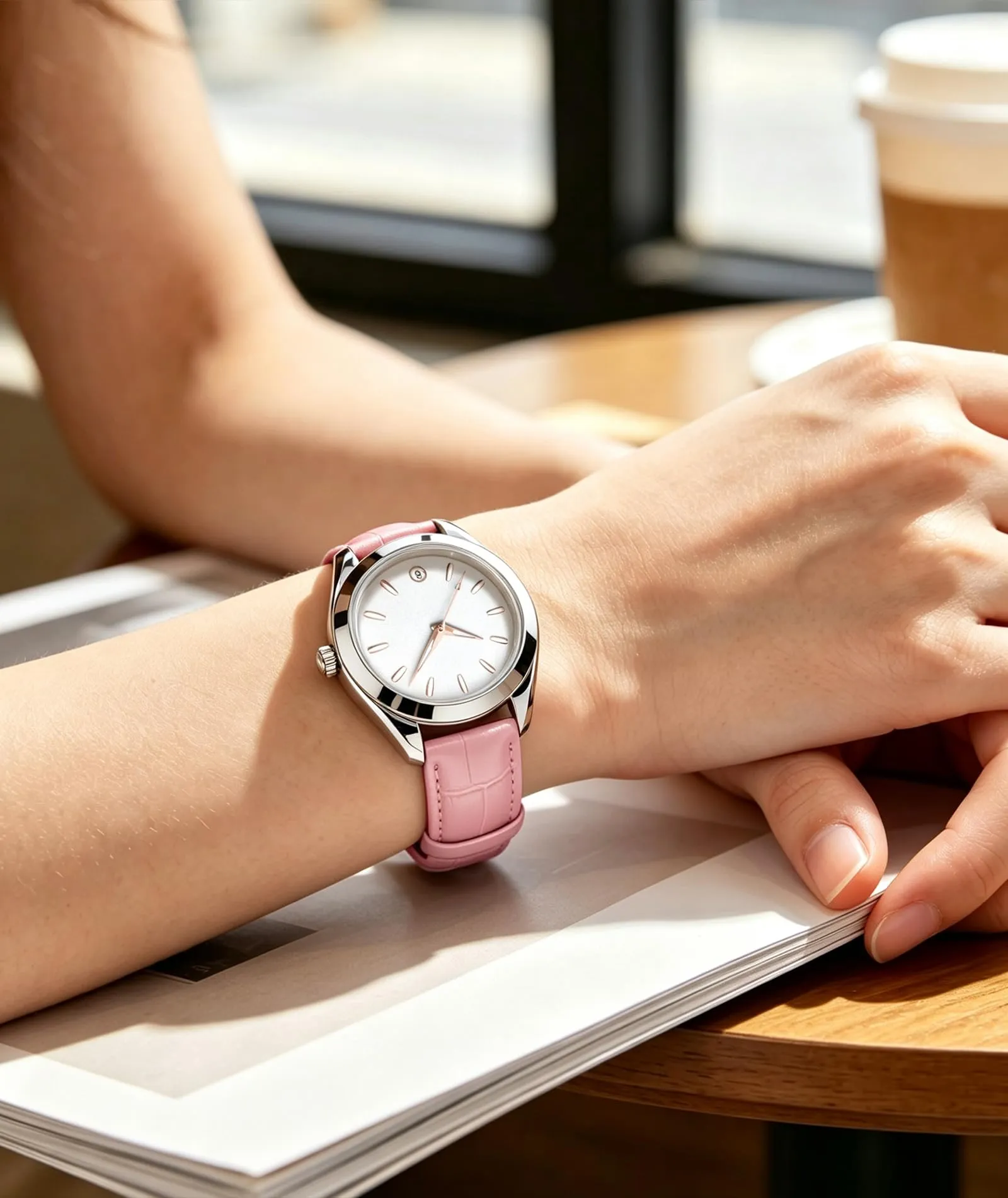 BINLUN Cinturino per Orologio in Pelle con Fibbia a Farfalla, 13mm, Rosa con Fibbia in Oro Rosa - immagine 5