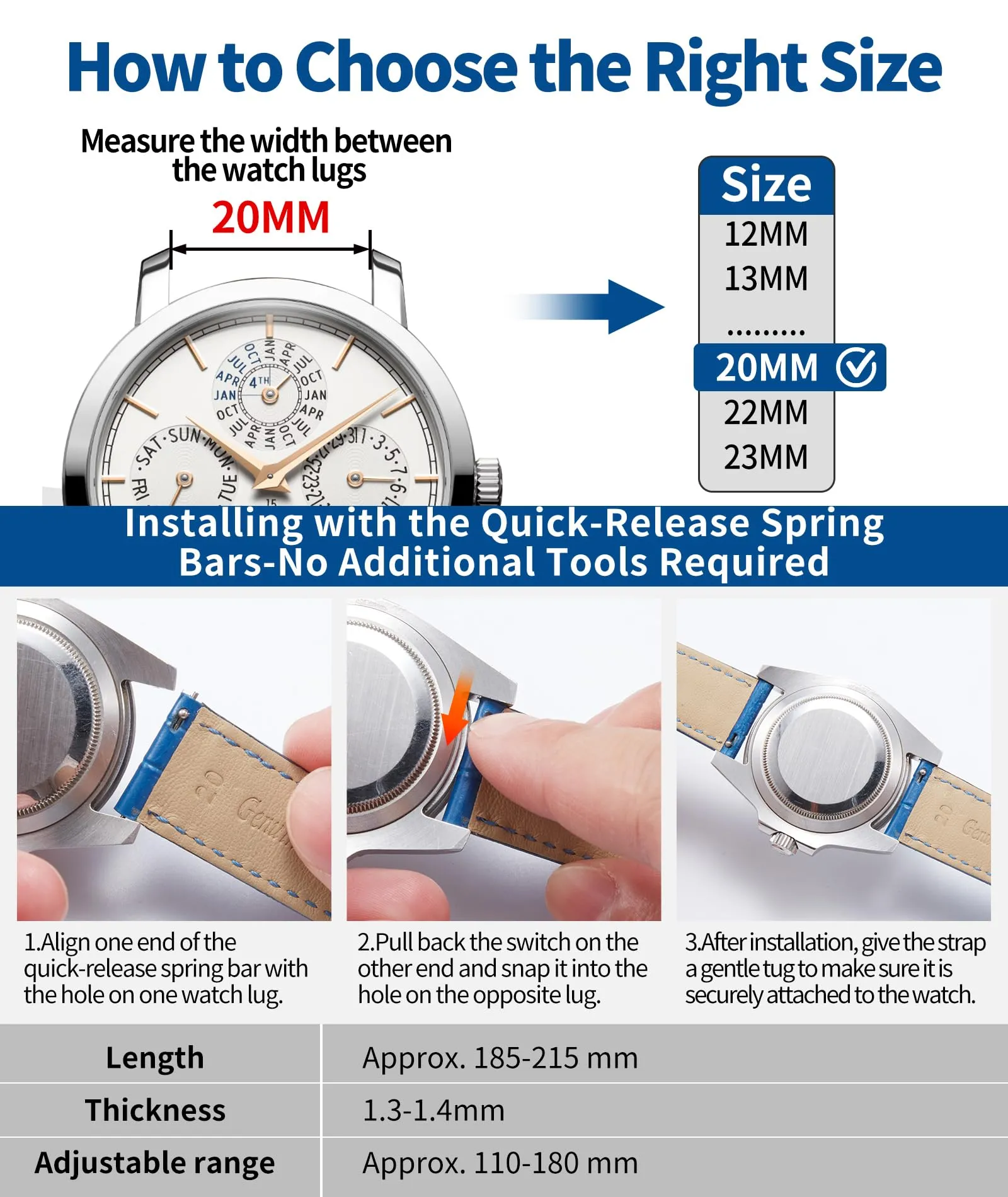 BINLUN Cinturino per Orologio in Pelle con Fibbia a Farfalla, 13mm, Rosa con Fibbia in Oro Rosa - immagine 6