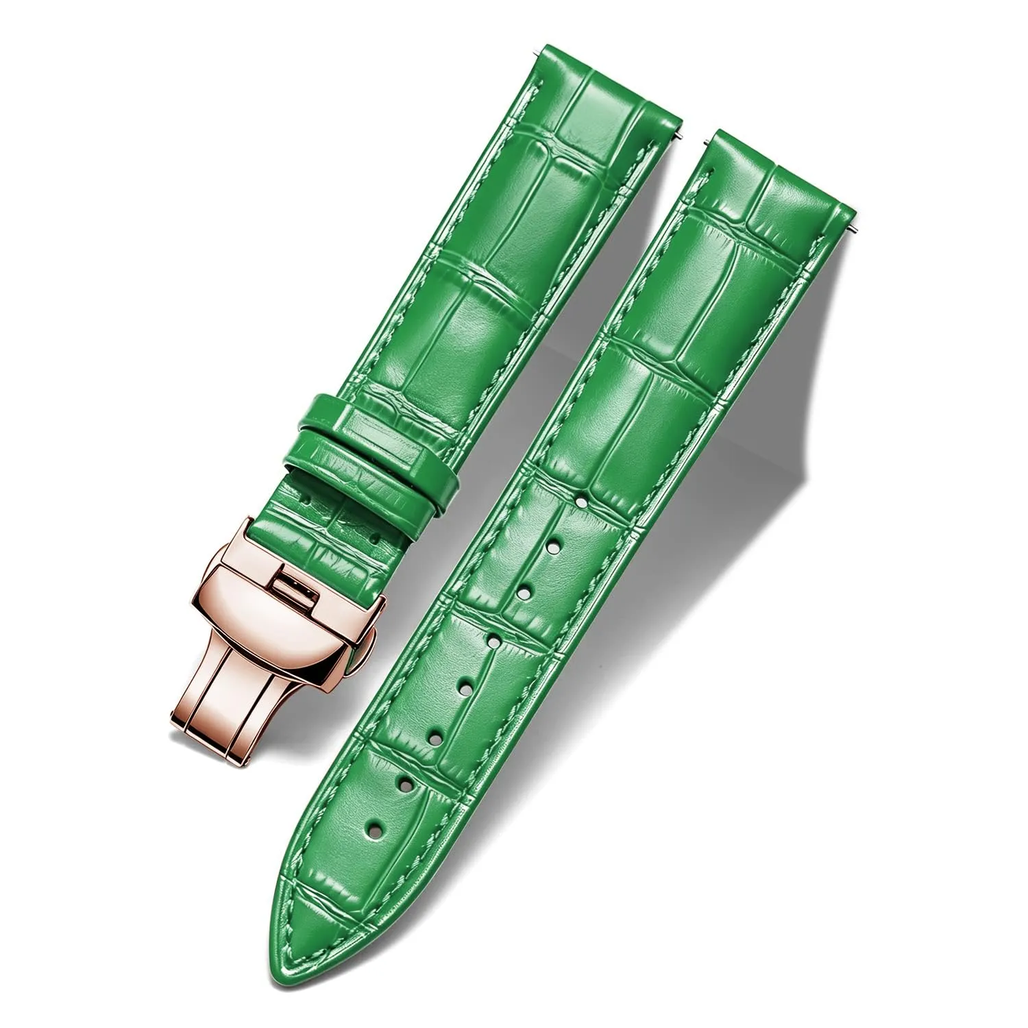 BINLUN Cinturino in Pelle per Orologio con Fibbia a Farfalla, 16mm, Verde con Fibbia Oro Rosa - immagine 1