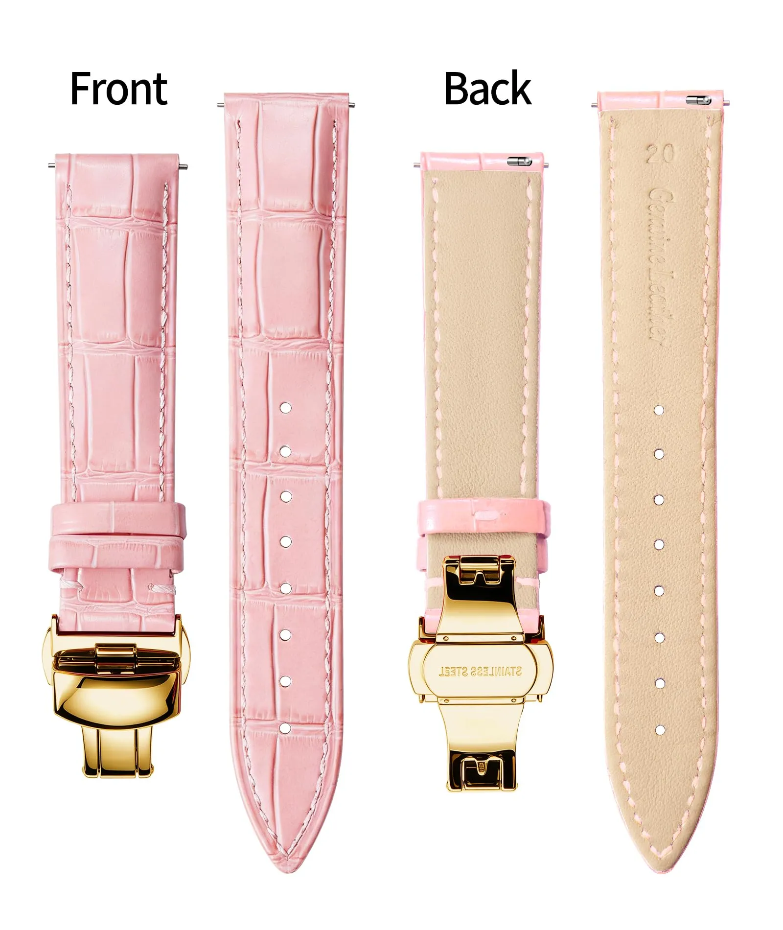 BINLUN Cinturino in Pelle per Orologio Unisex con Fibbia a Farfalla, 16mm, Rosa con Fibbia in Oro - immagine 2