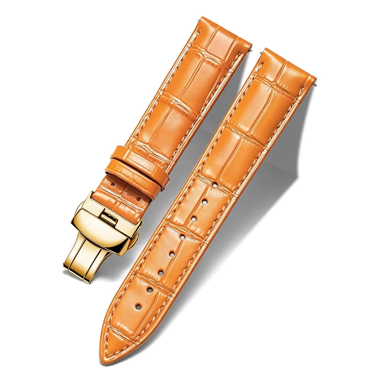 BINLUN Cinturino per Orologio in Pelle con Fibbia a Farfalla, 20mm, Arancia-Fibbia in Oro - immagine 1