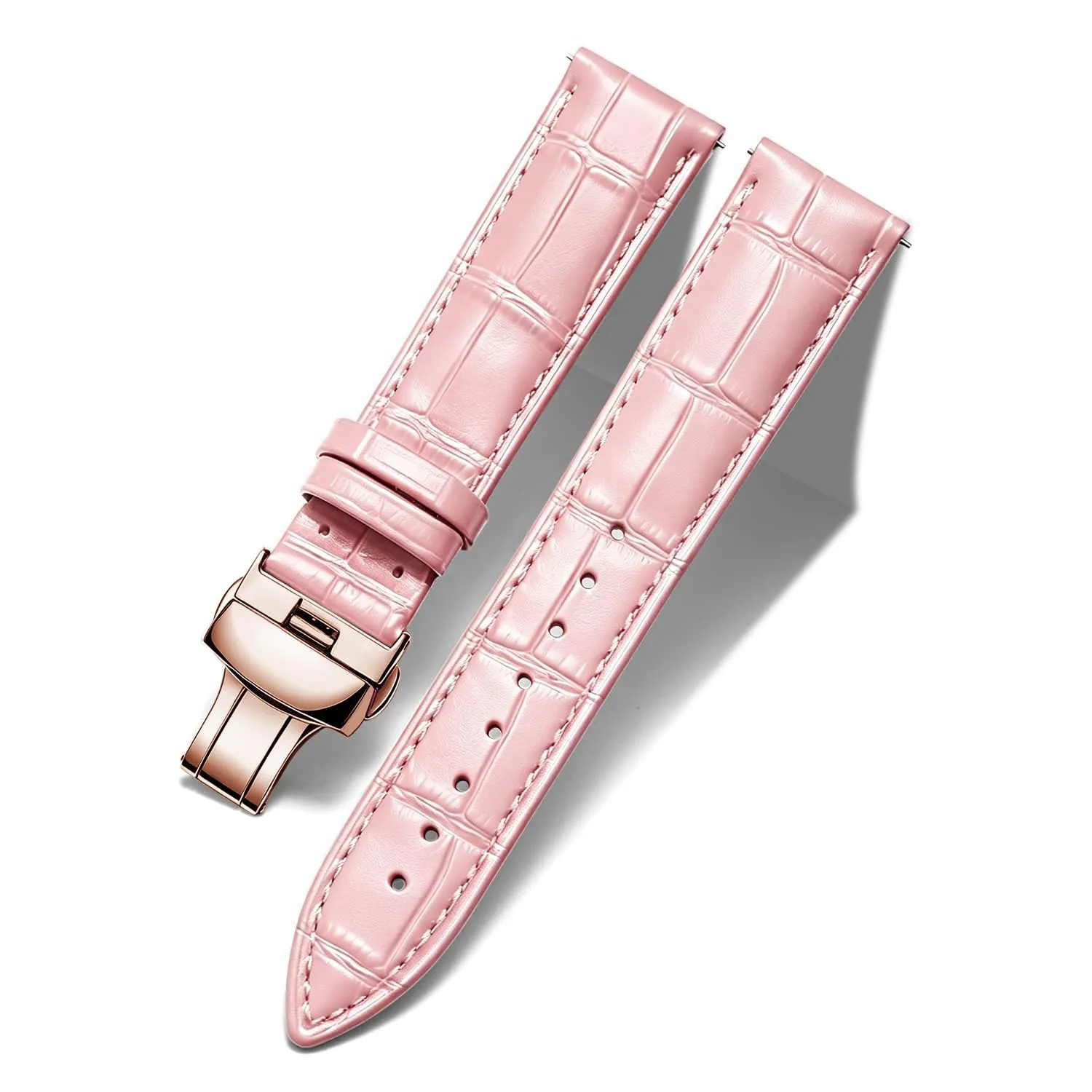 BINLUN Cinturino per Orologio in Pelle Unisex con Fibbia a Farfalla, Rosa con Fibbia Oro Rosa, 14mm - immagine 1